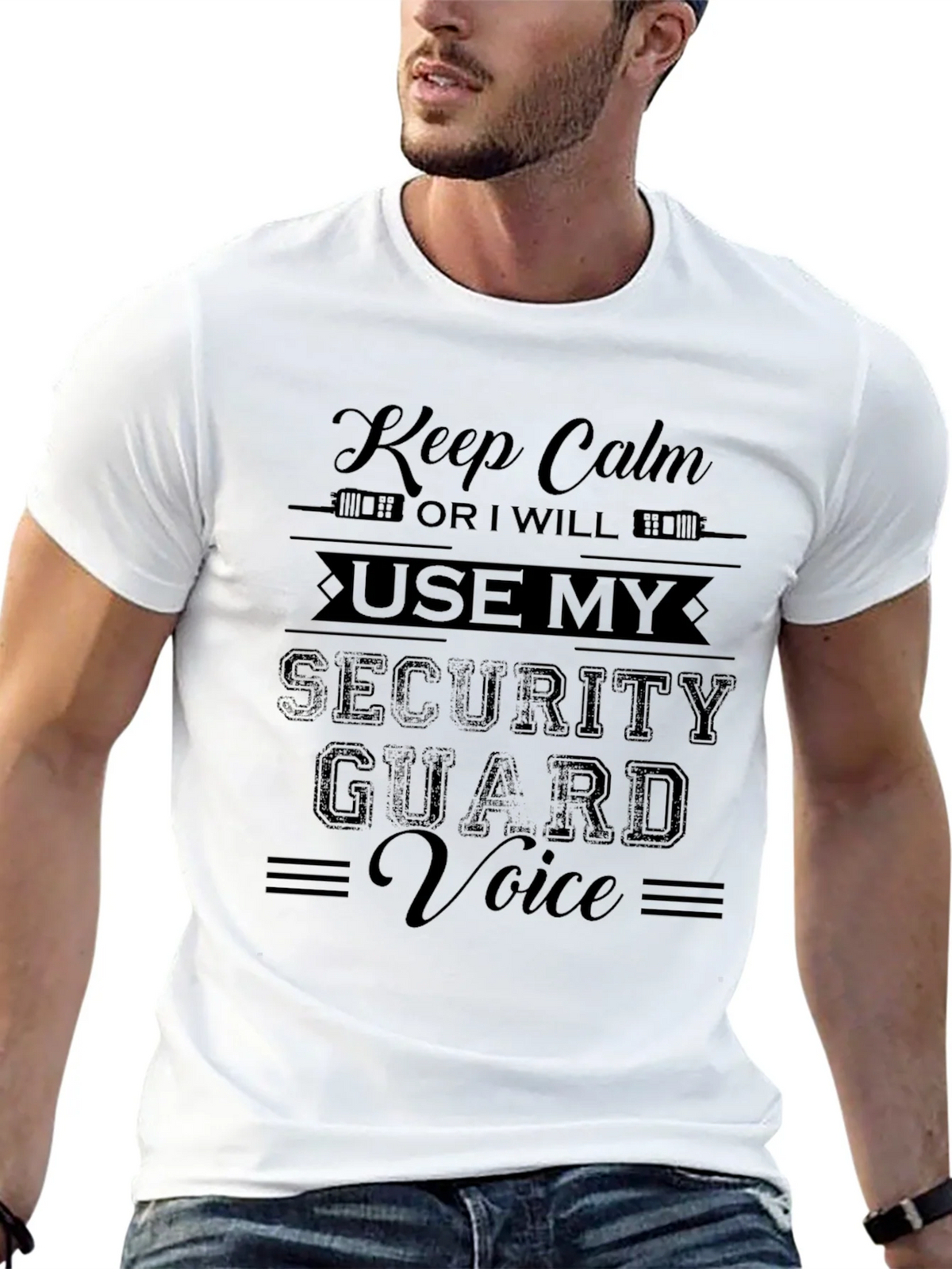Keep Calm Security Guard Voice Black Graphic T-Shirt product image 12