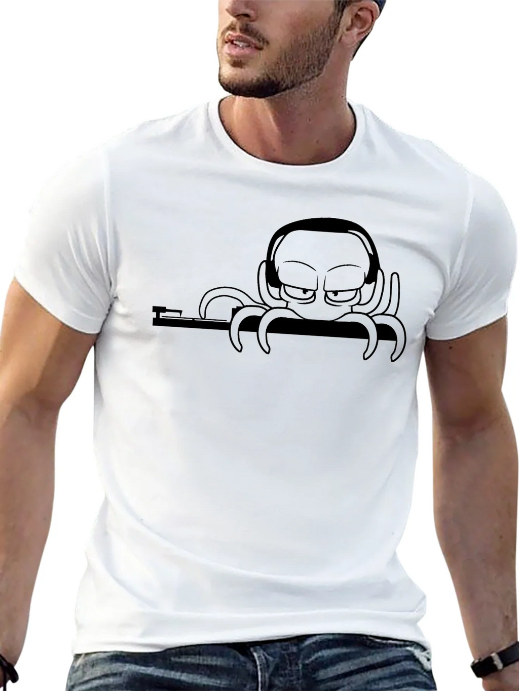 Cool Octopus DJ Graphic T-Shirt - Black Cotton Tee product image 12
