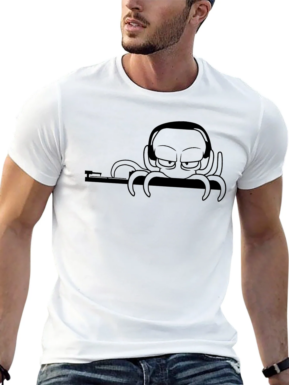 Cool Octopus DJ Graphic T-Shirt - Black Cotton Tee product image 12