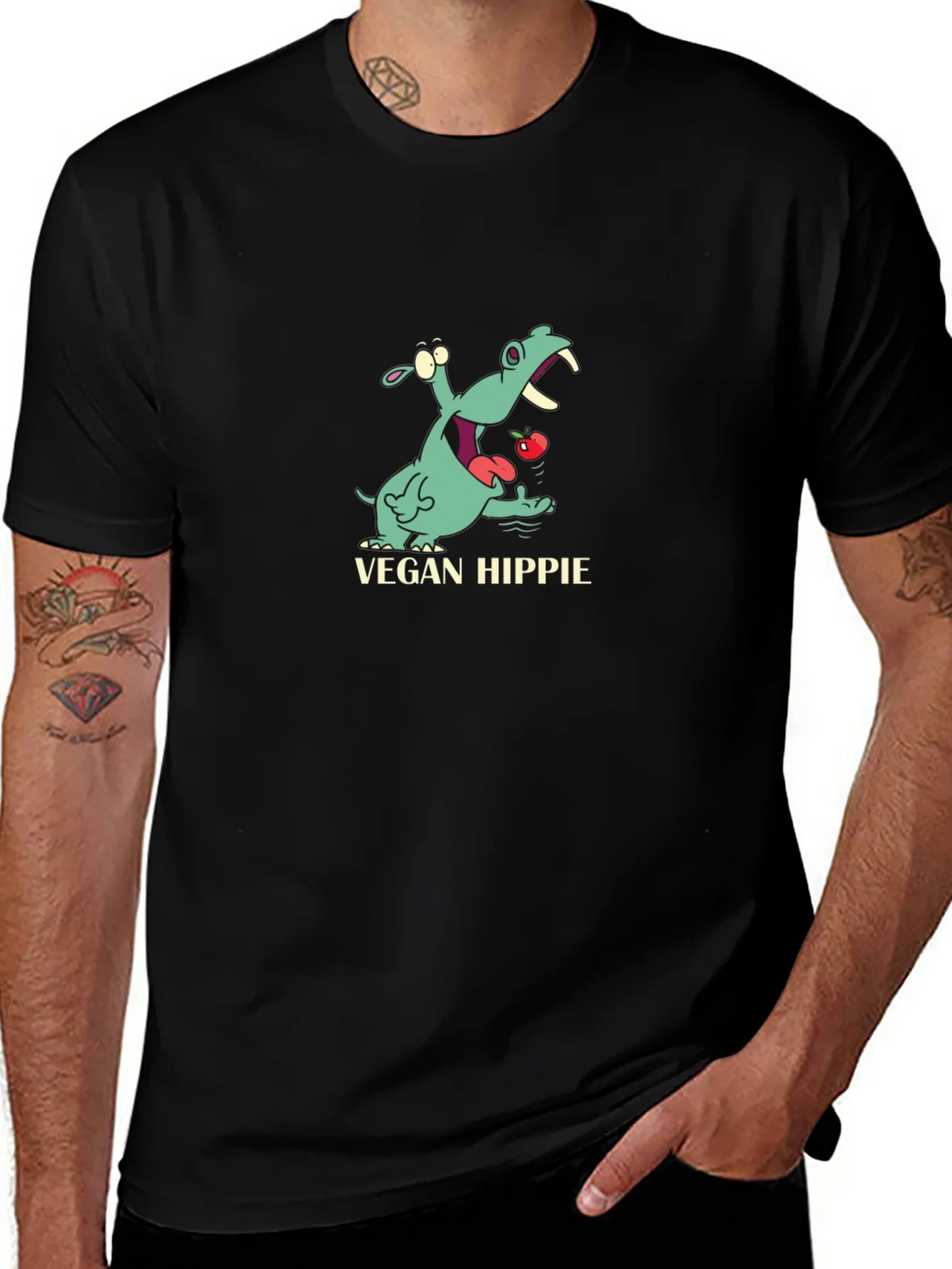 Vegan Hippie T-Shirt - Cute Hippopotamus Graphic Tee product image 1
