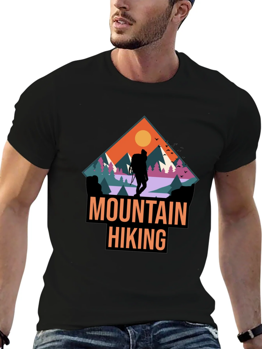Mountain Hiking Graphic Print Black T-Shirt product image 6