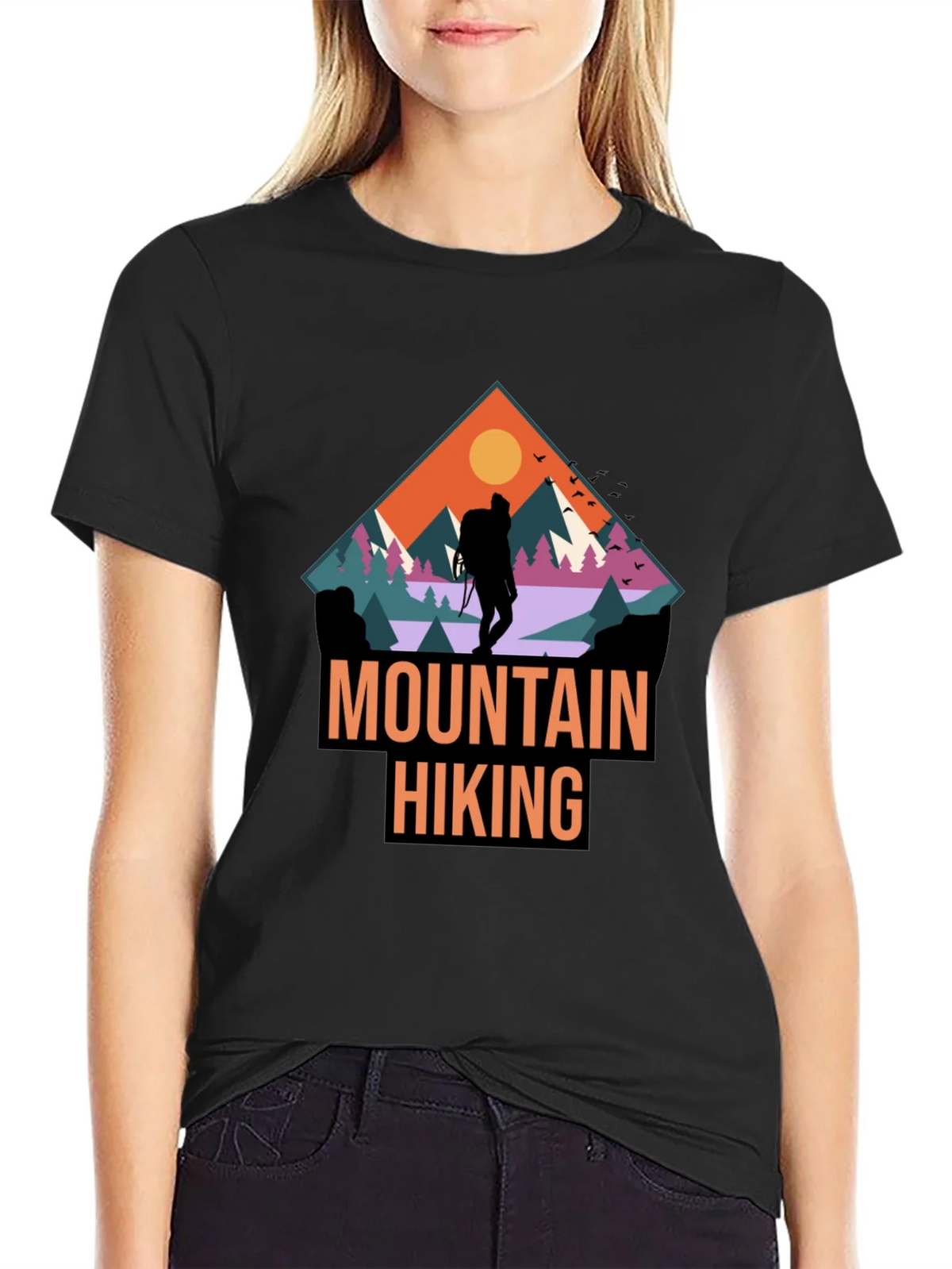Mountain Hiking Graphic Print Black T-Shirt product image 2