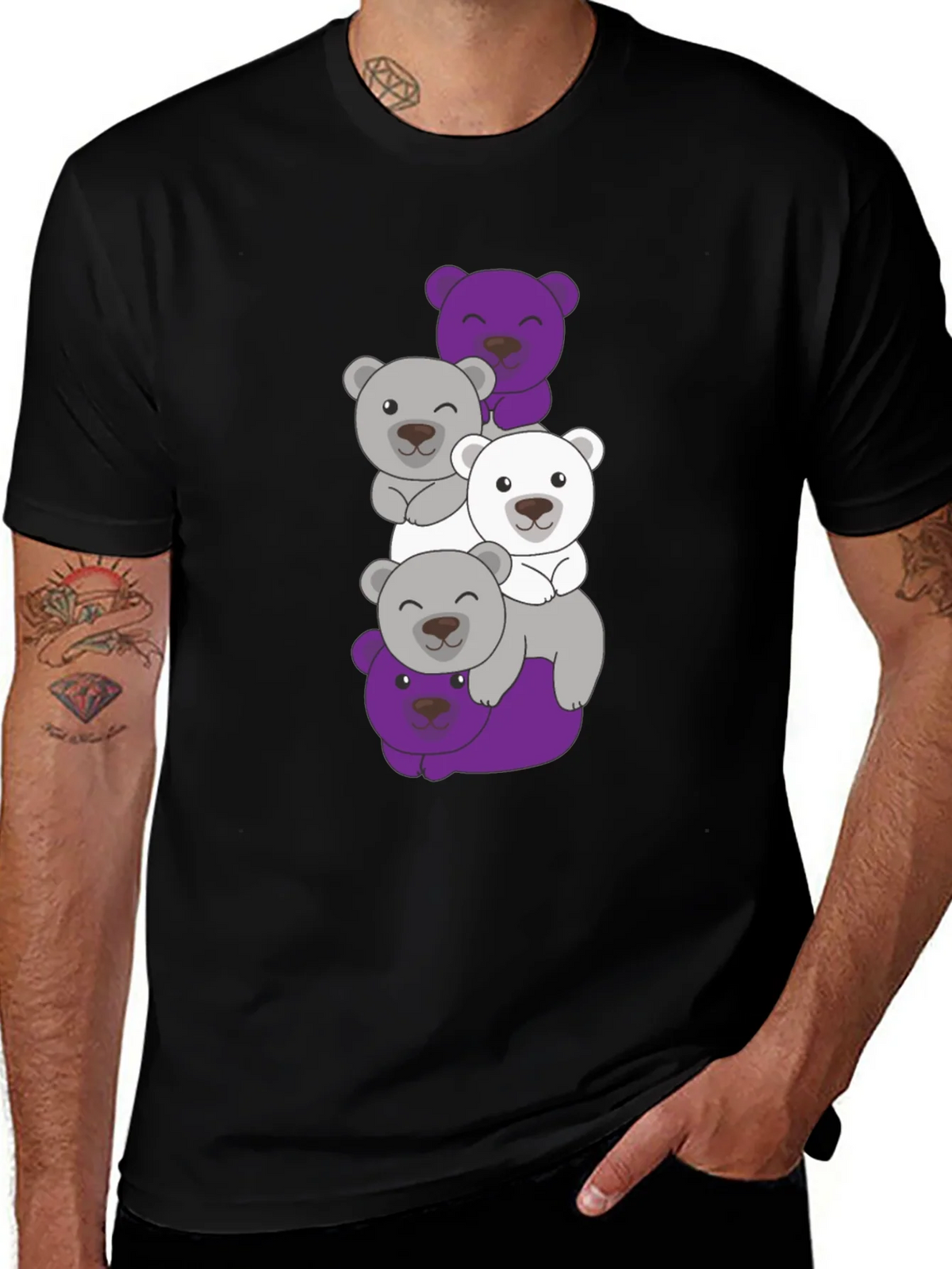 Stacked Bear Graphic Tee - Black Cotton Casual T-Shirt product image 1