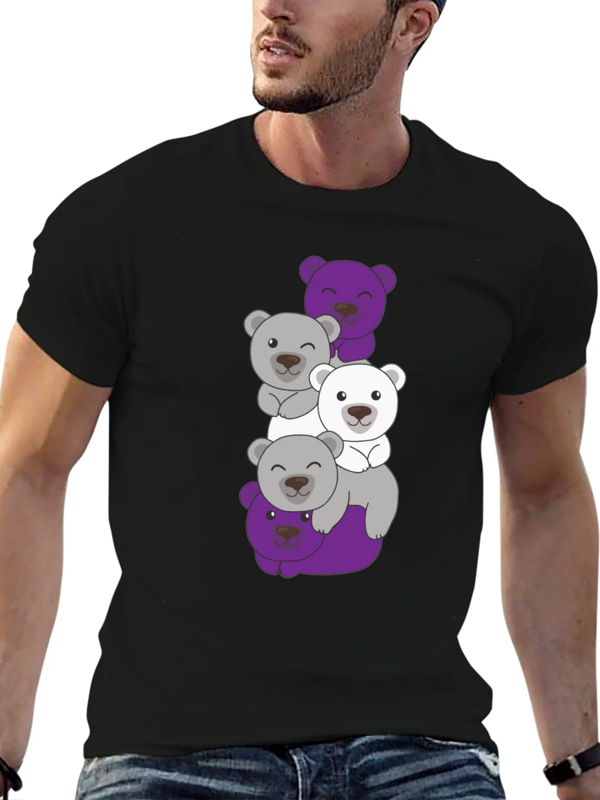 Stacked Bear Graphic Tee - Black Cotton Casual T-Shirt product image 6