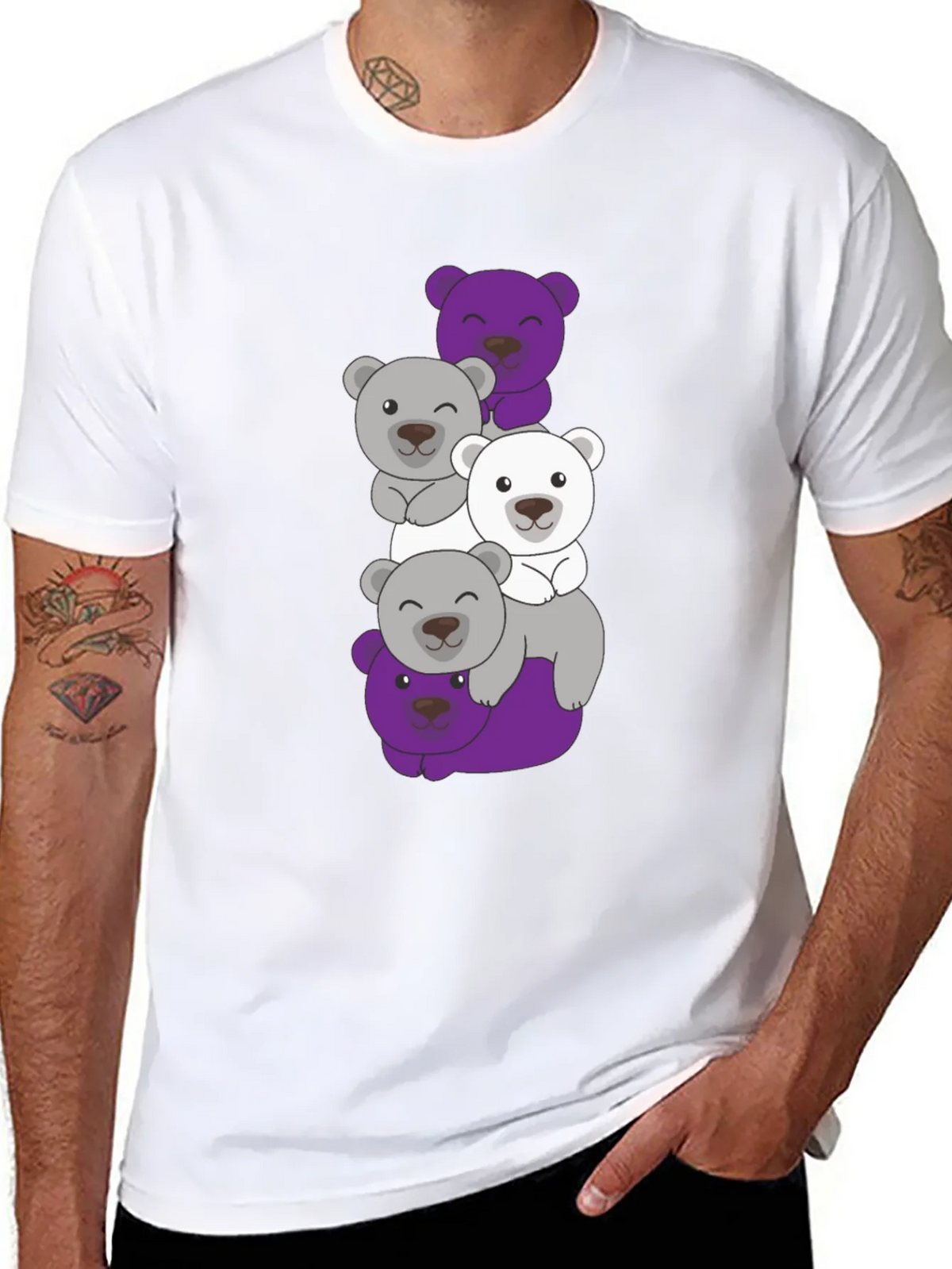 Stacked Bear Graphic Tee - Black Cotton Casual T-Shirt product image 7