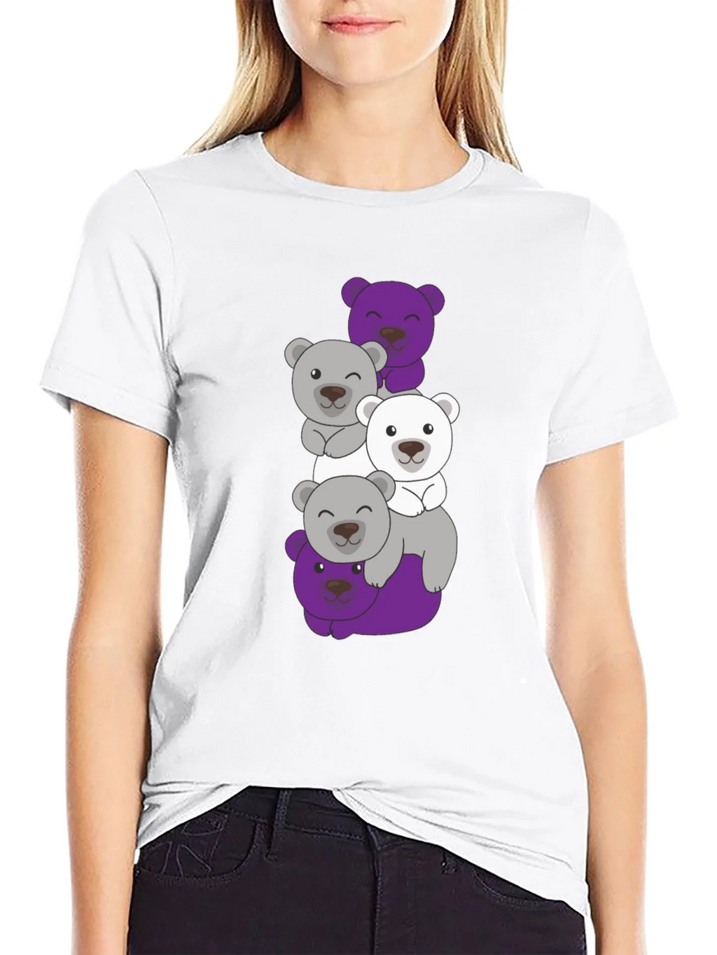 Stacked Bear Graphic Tee - Black Cotton Casual T-Shirt product image 8