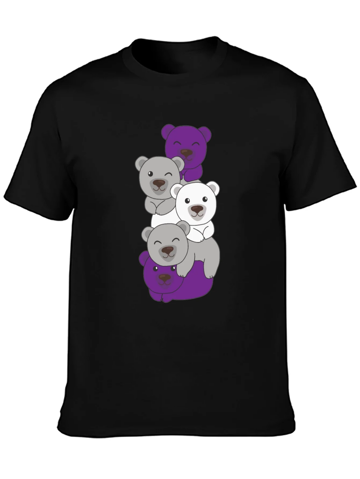 Stacked Bear Graphic Tee - Black Cotton Casual T-Shirt product image 3