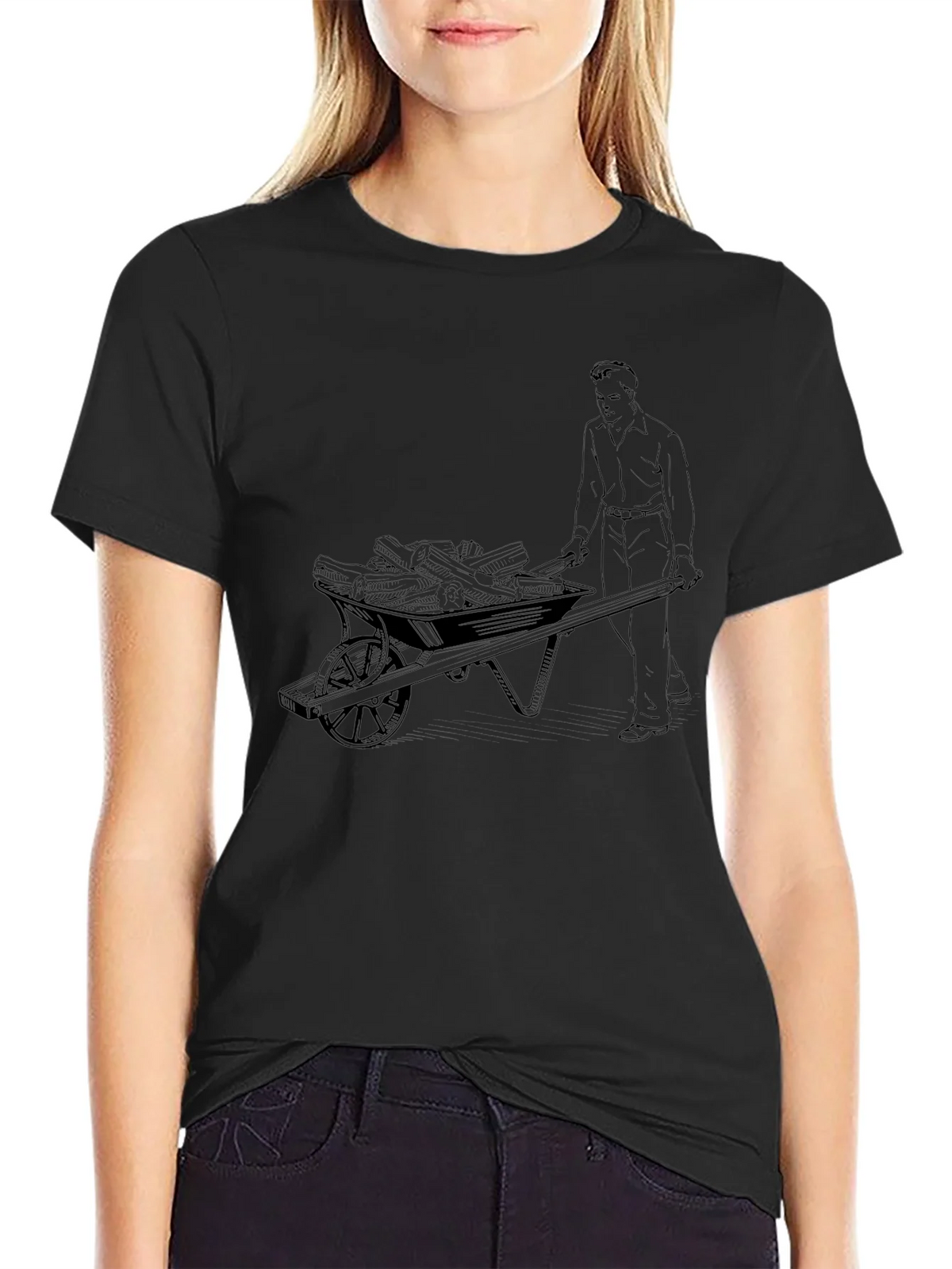 Black Graphic Tee - Man Pushing Wheelbarrow product image 5