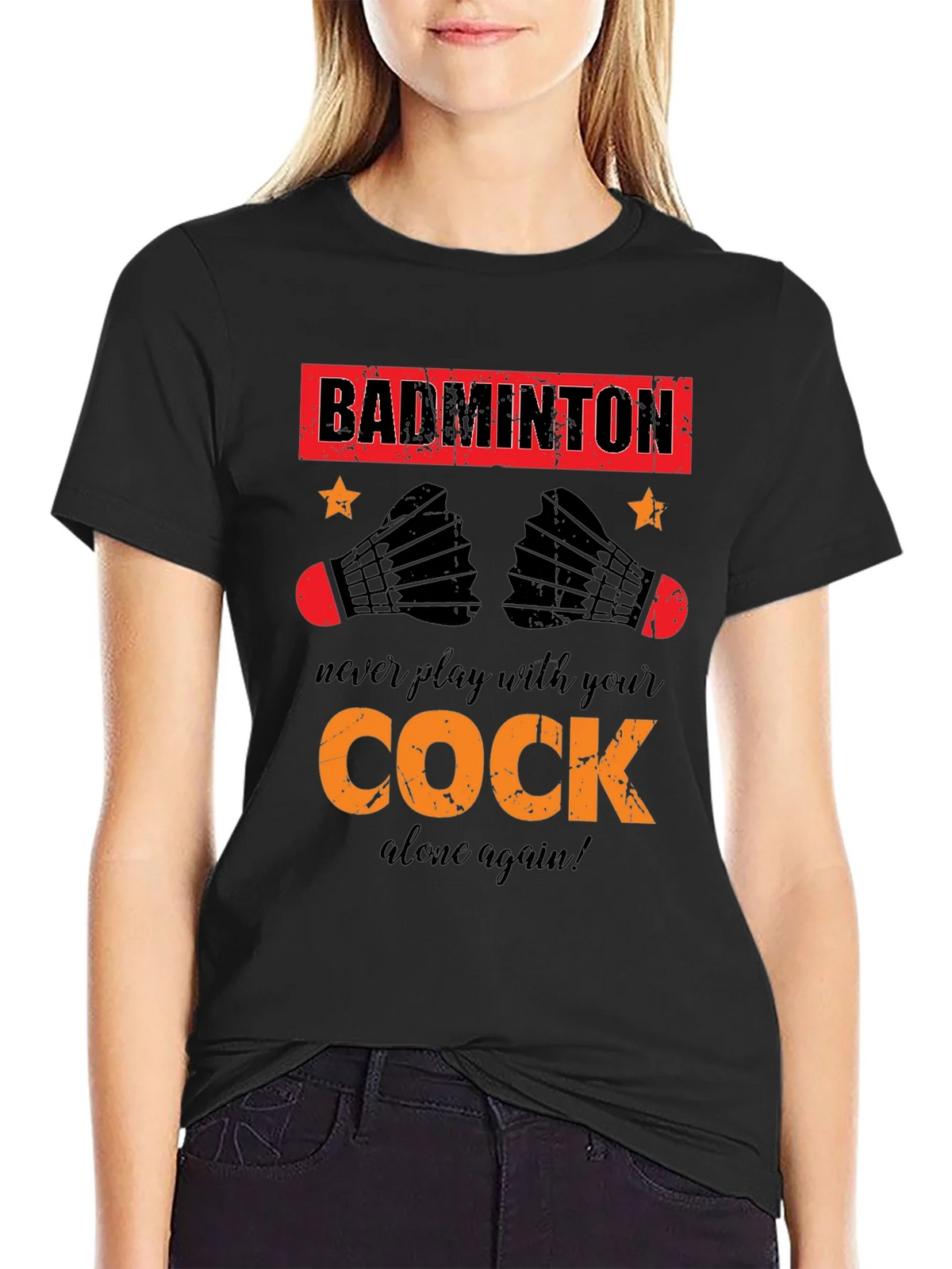 Funny Badminton T-Shirt - Cock Design product image 2