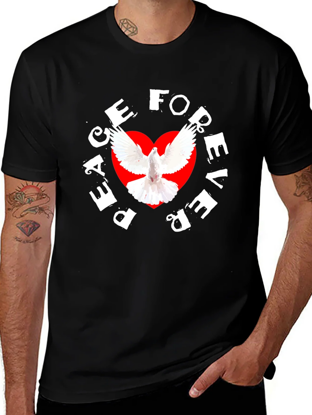 Peace Forever Black T-Shirt with Dove Graphic product image 1