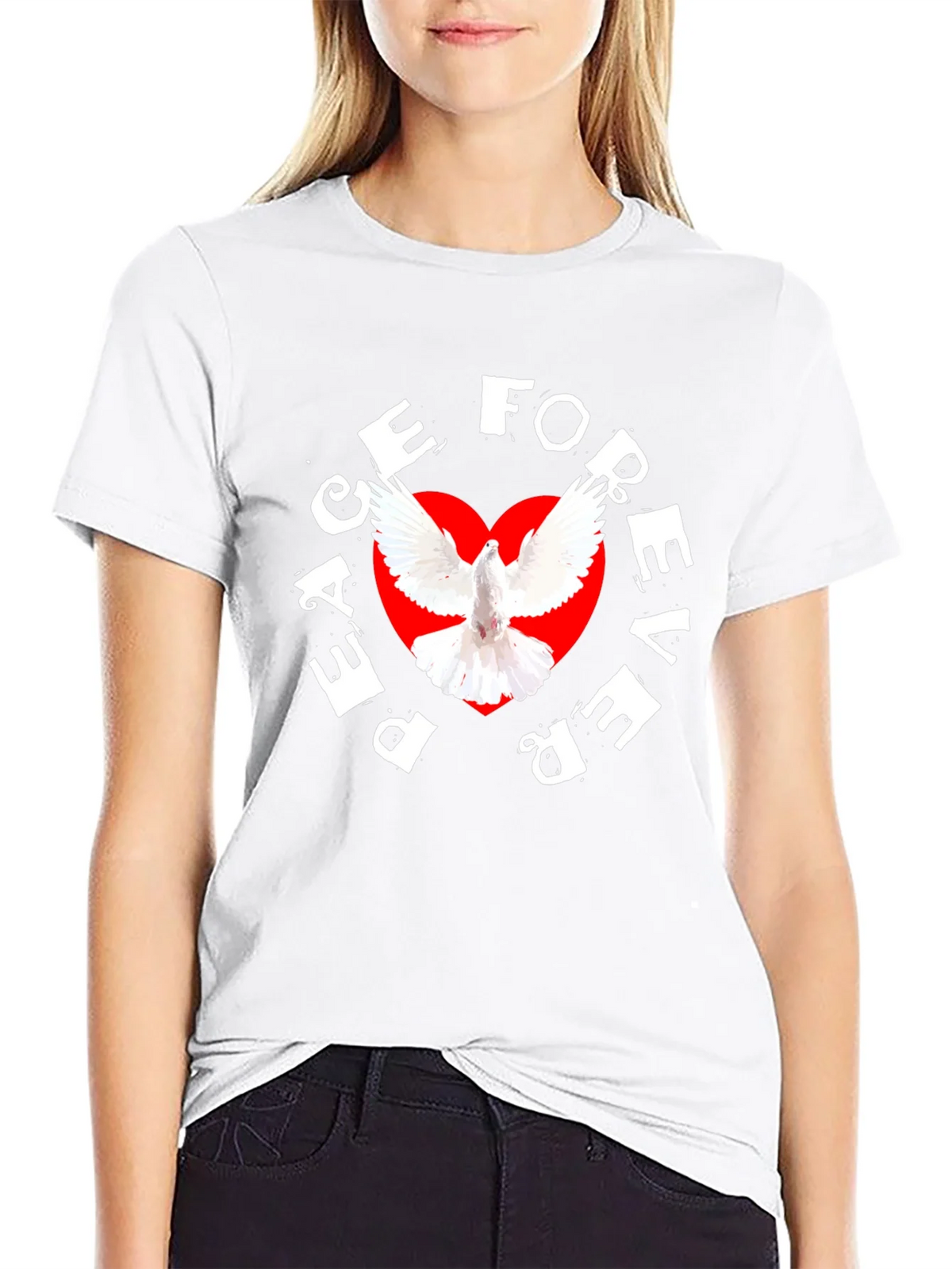 Peace Forever Black T-Shirt with Dove Graphic product image 8