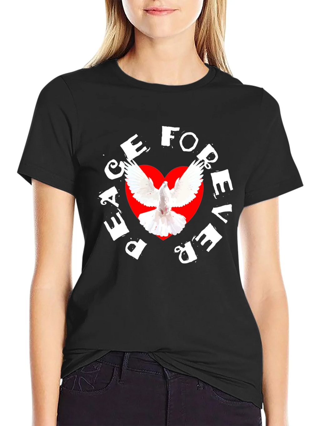 Peace Forever Black T-Shirt with Dove Graphic product image 2
