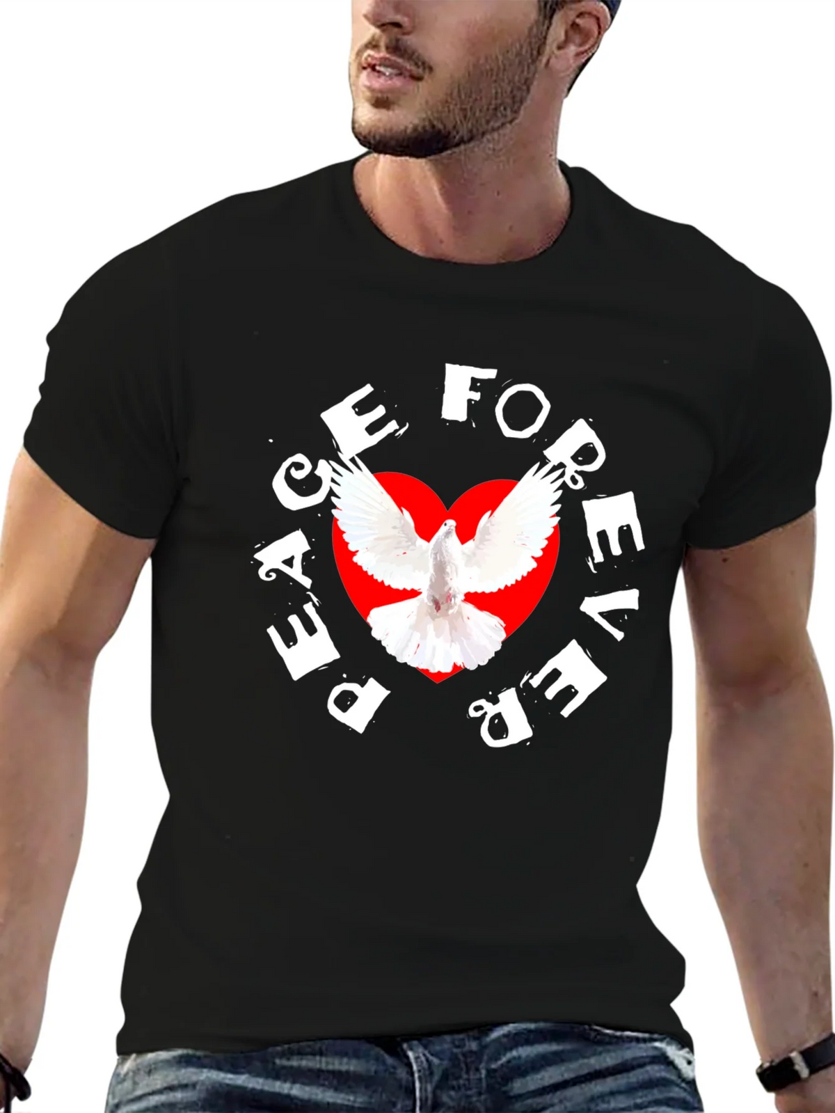 Peace Forever Black T-Shirt with Dove Graphic product image 6