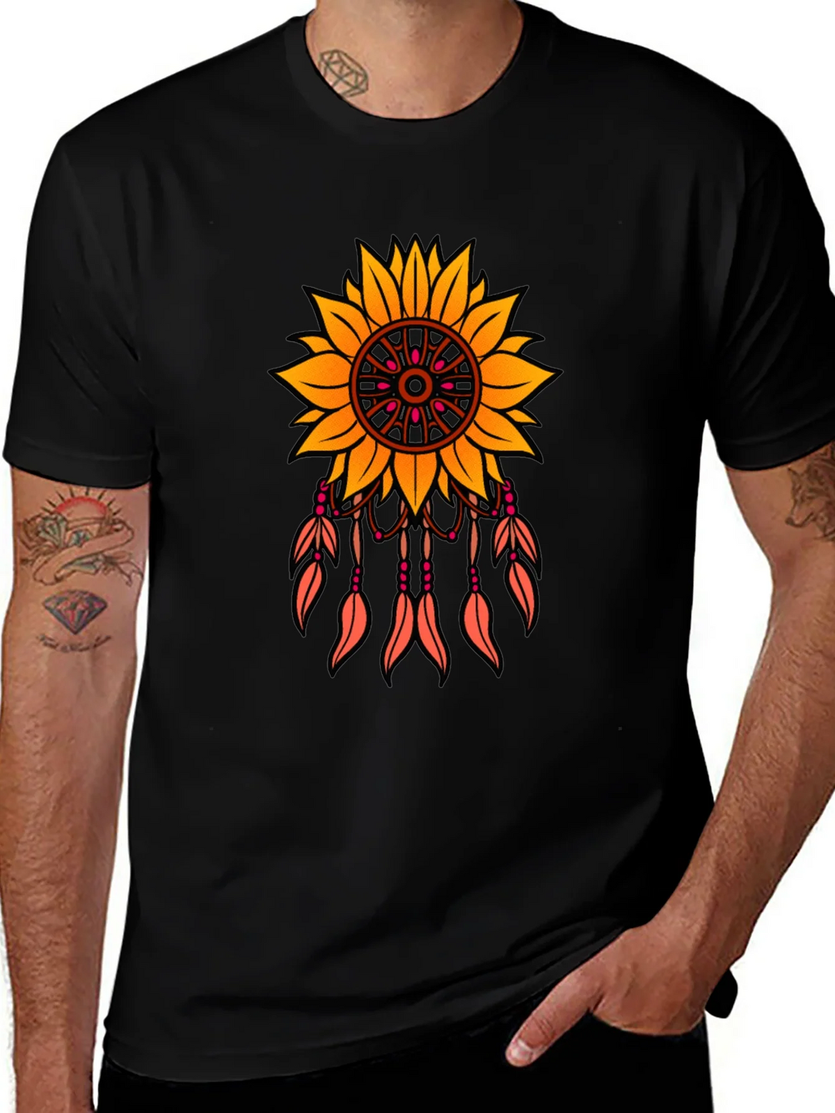 Sunflower Dreamcatcher Graphic T-Shirt - Black product image 1