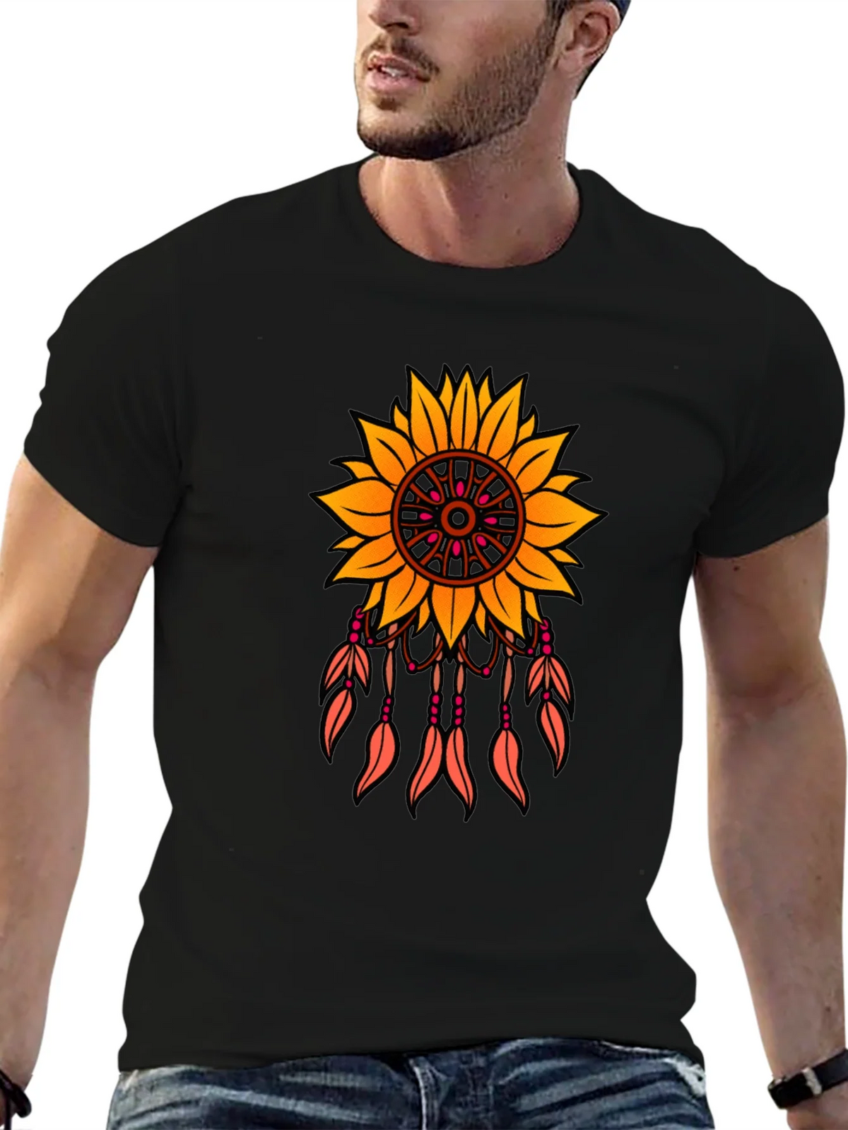 Sunflower Dreamcatcher Graphic T-Shirt - Black product image 6