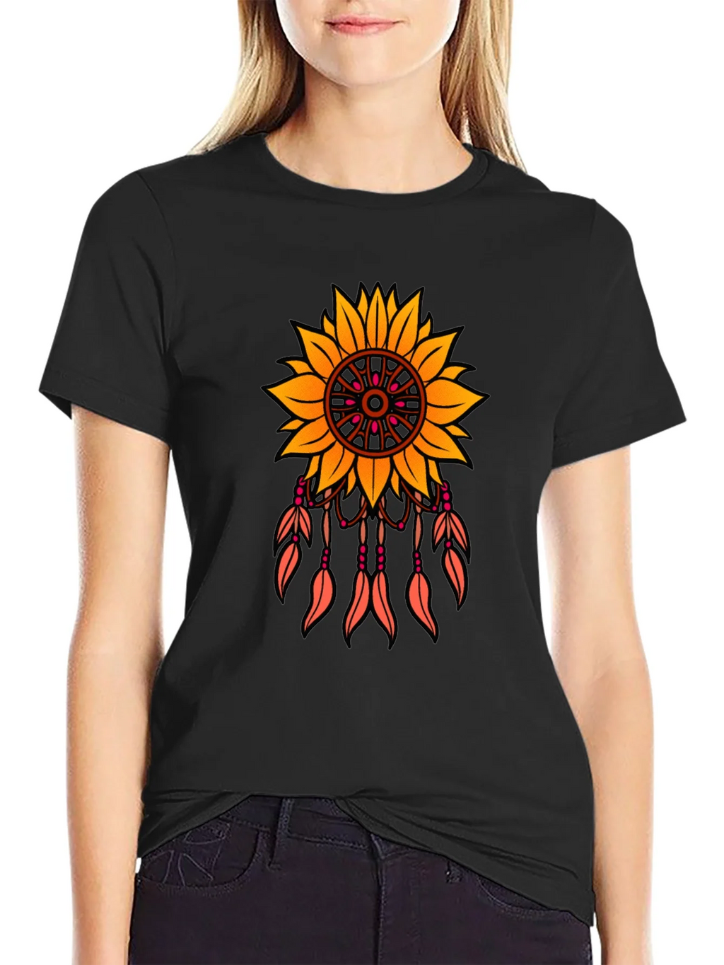 Sunflower Dreamcatcher Graphic T-Shirt - Black product image 2