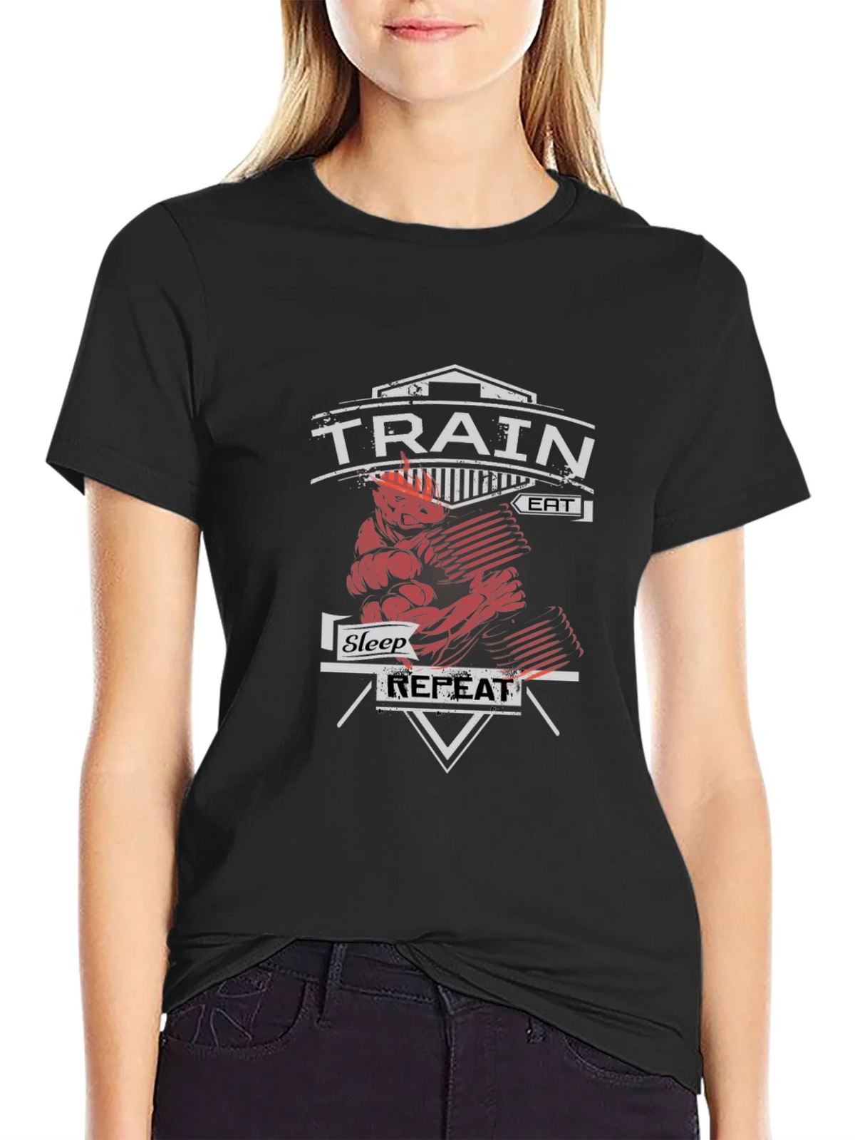 Train Eat Sleep Repeat Gym Workout Black T-Shirt product image 2