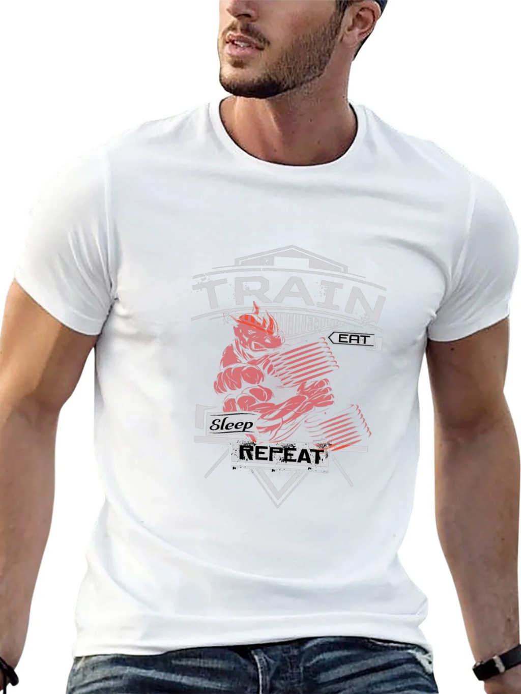 Train Eat Sleep Repeat Gym Workout Black T-Shirt product image 12