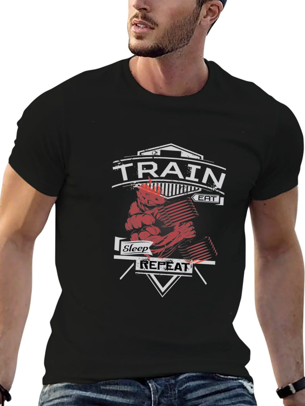 Train Eat Sleep Repeat Gym Workout Black T-Shirt product image 6