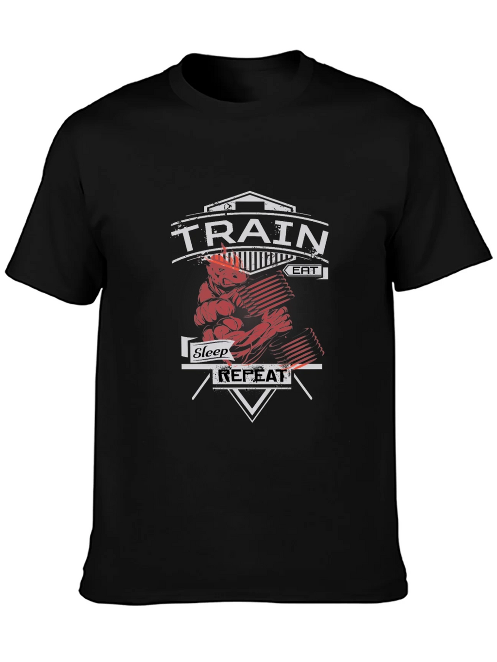 Train Eat Sleep Repeat Gym Workout Black T-Shirt product image 3