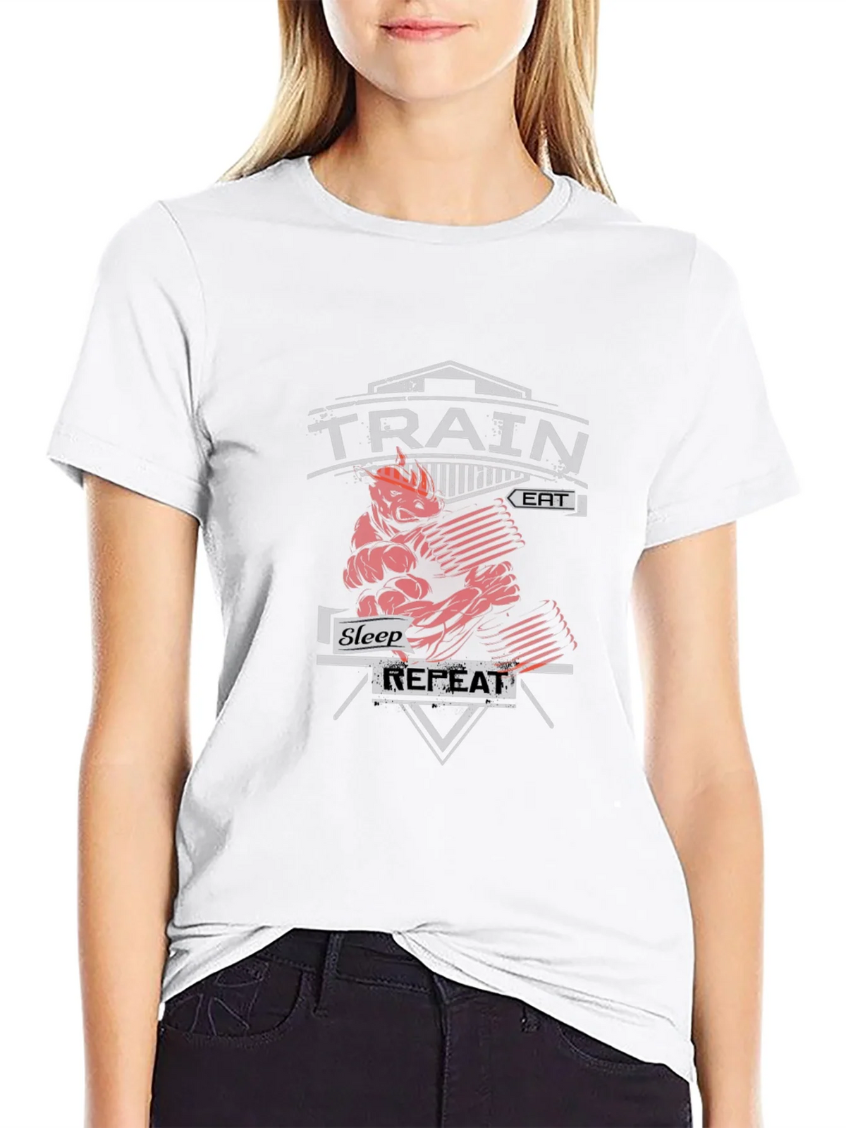 Train Eat Sleep Repeat Gym Workout Black T-Shirt product image 8