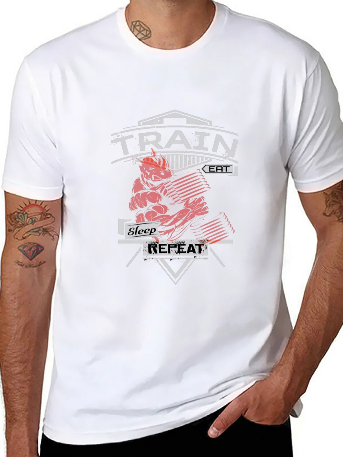Train Eat Sleep Repeat Gym Workout Black T-Shirt product image 7
