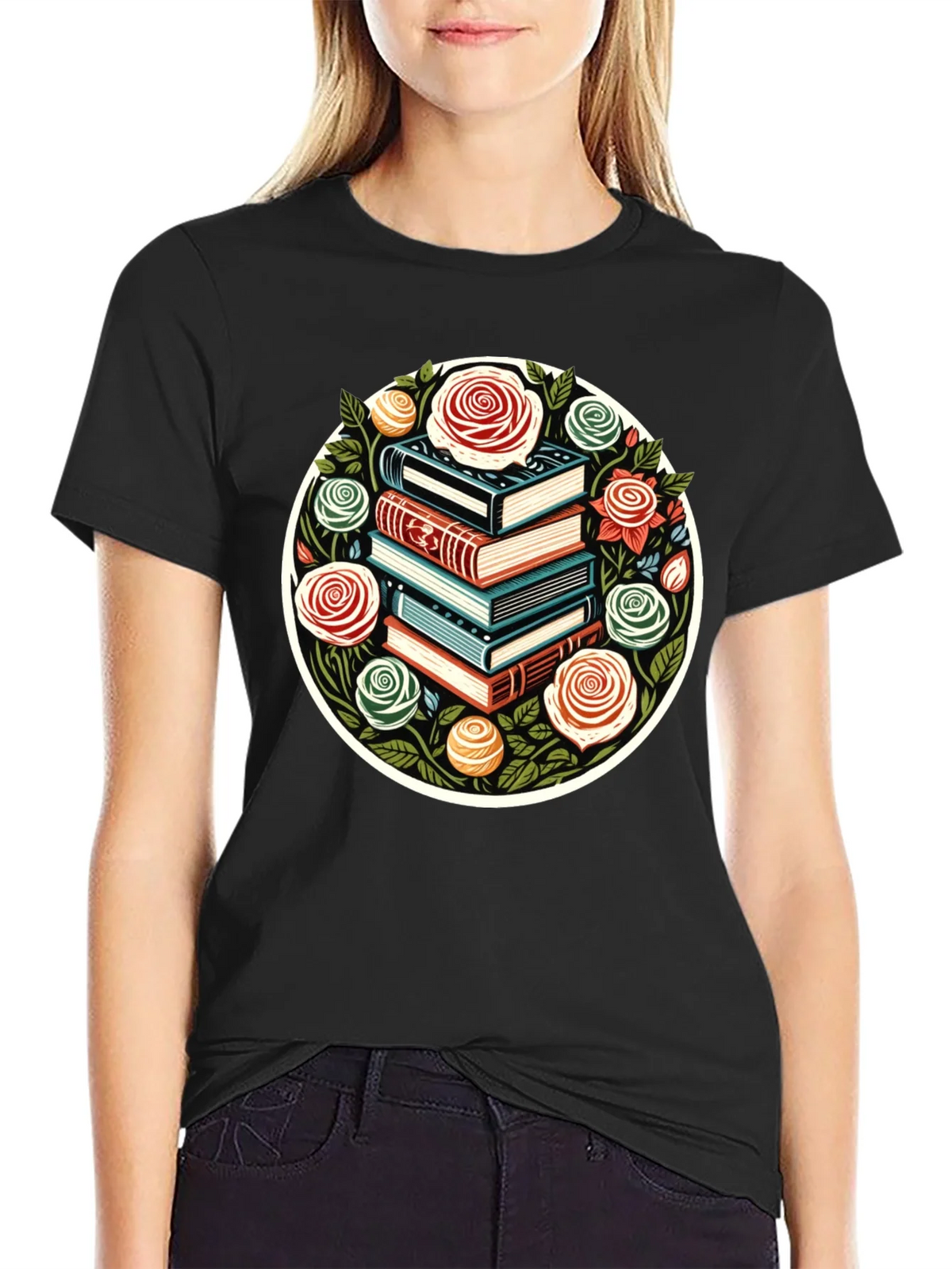 Book Stack & Roses Graphic Tee product image 2