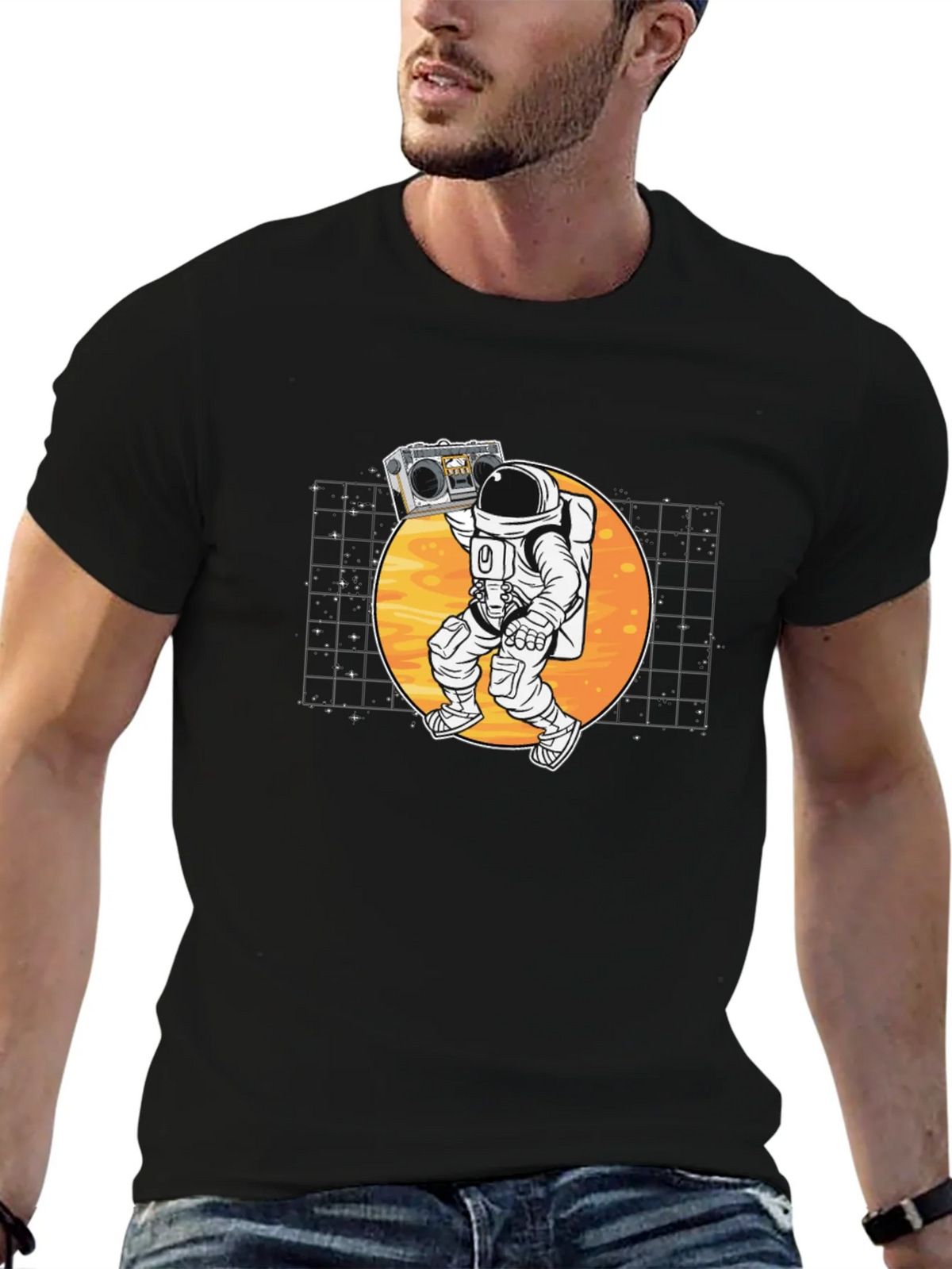 Astronaut Boombox Black T-Shirt - Space Vibes product image 6