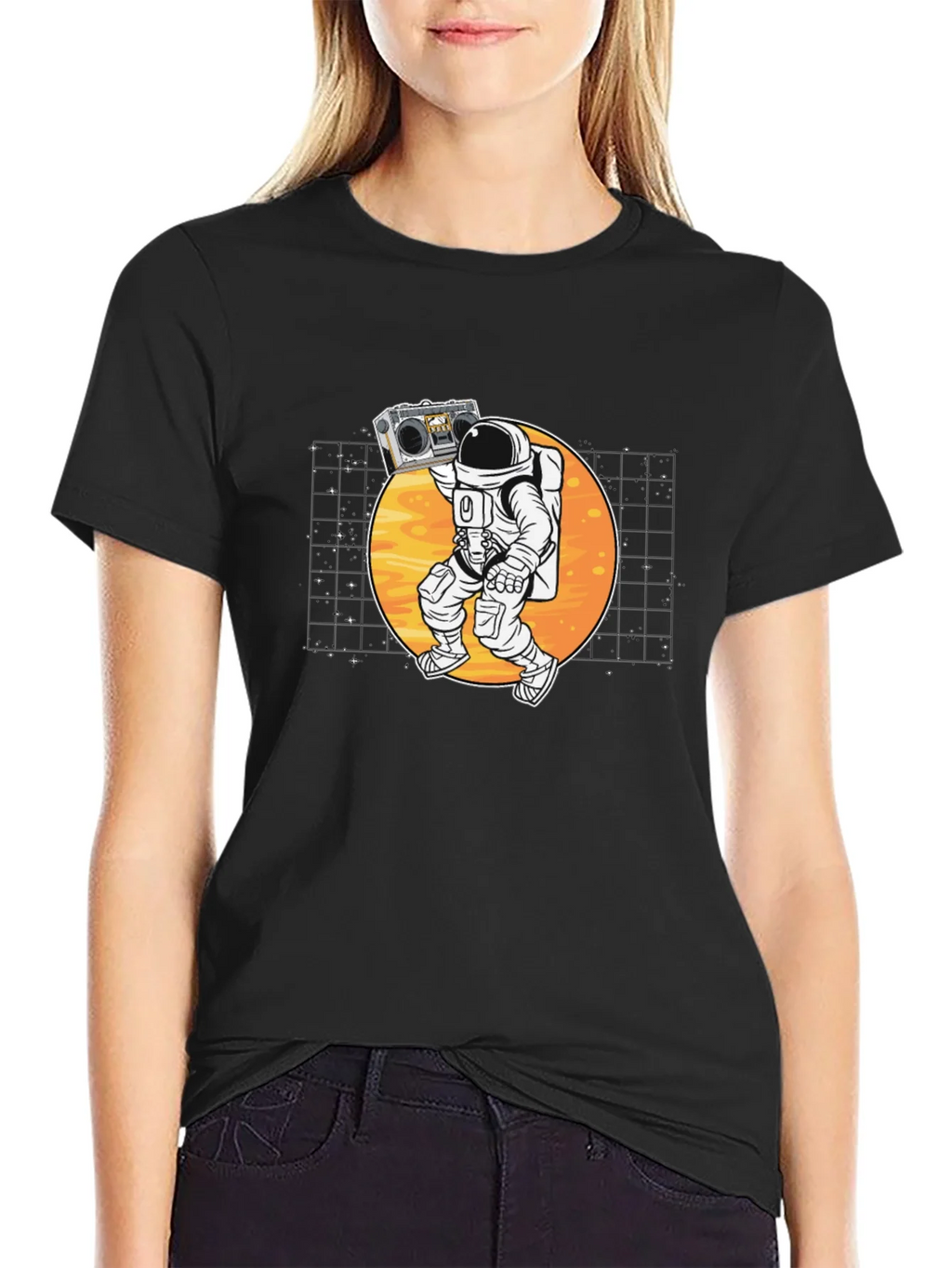 Astronaut Boombox Black T-Shirt - Space Vibes product image 2