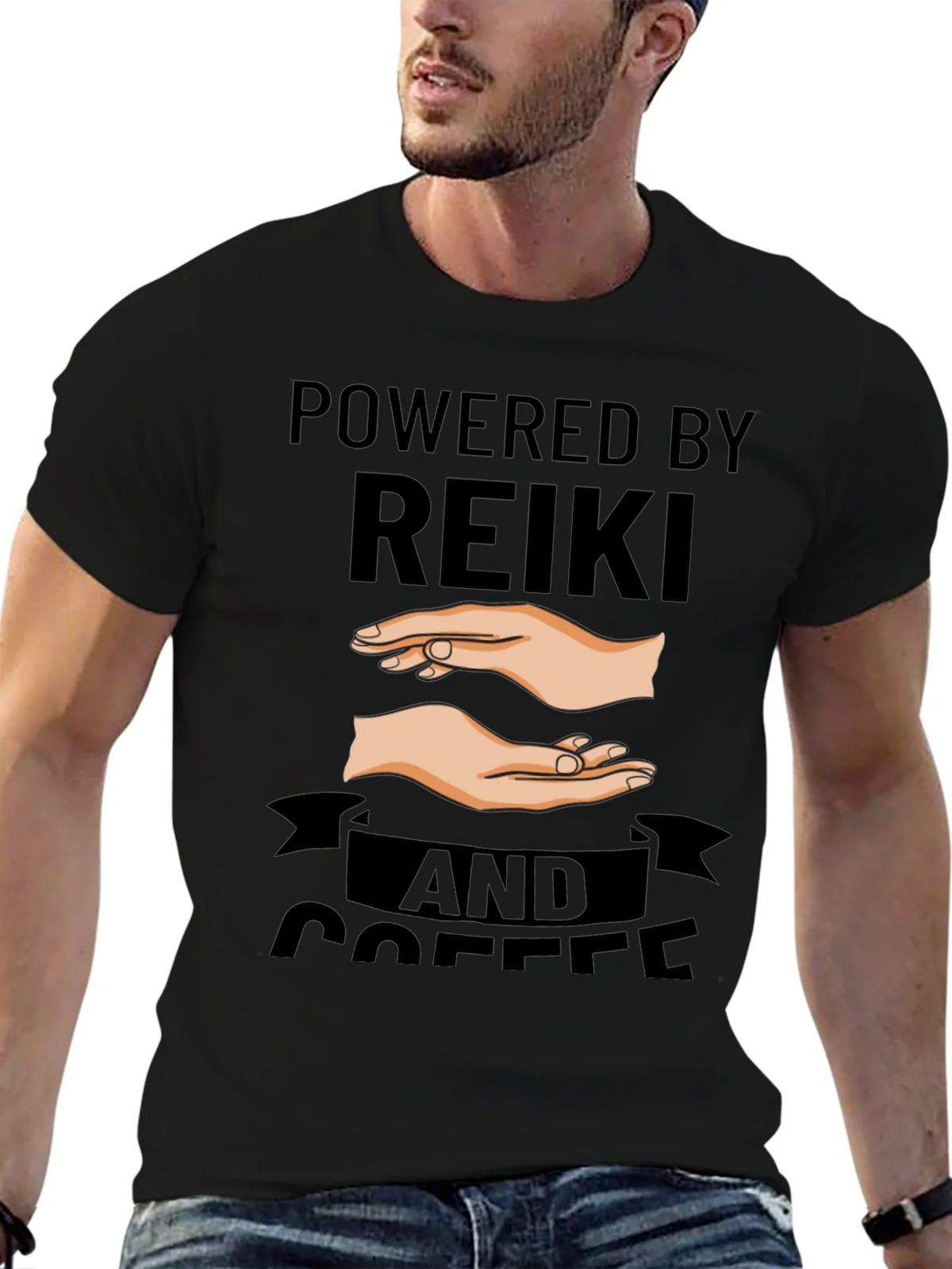 Powered by Reiki and Coffee Black T-Shirt product image 6