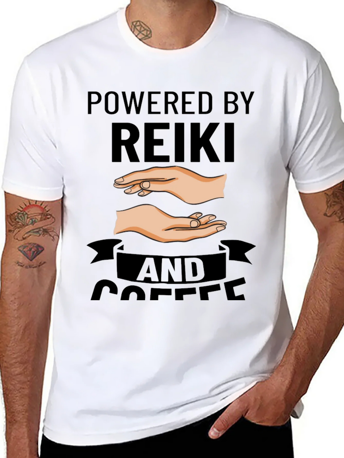 Powered by Reiki and Coffee Black T-Shirt product image 7