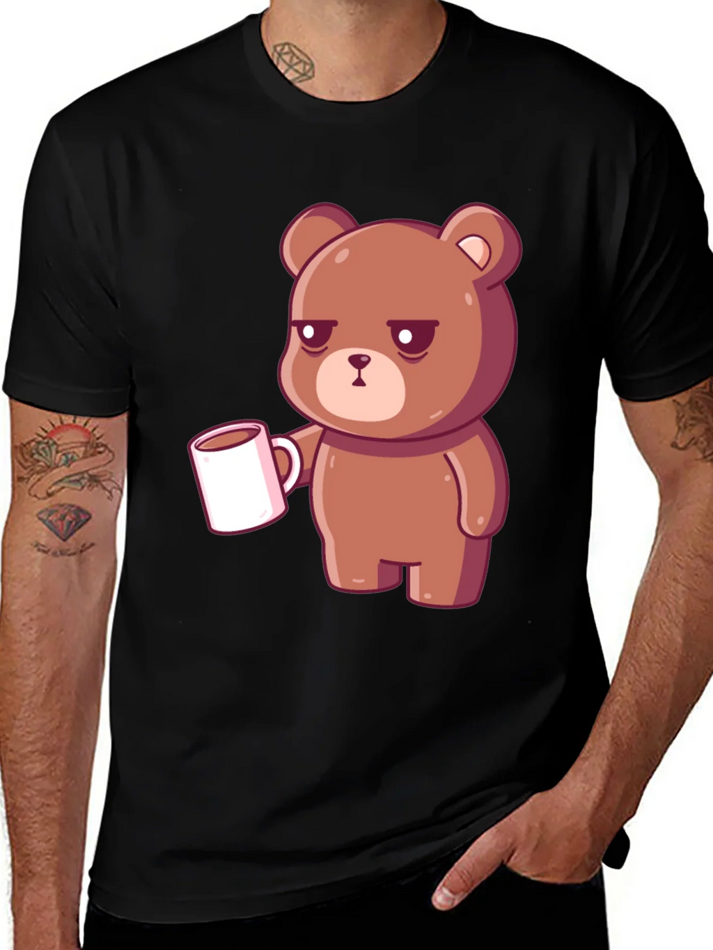 Sleepy Bear Coffee T-Shirt - Black Casual Tee