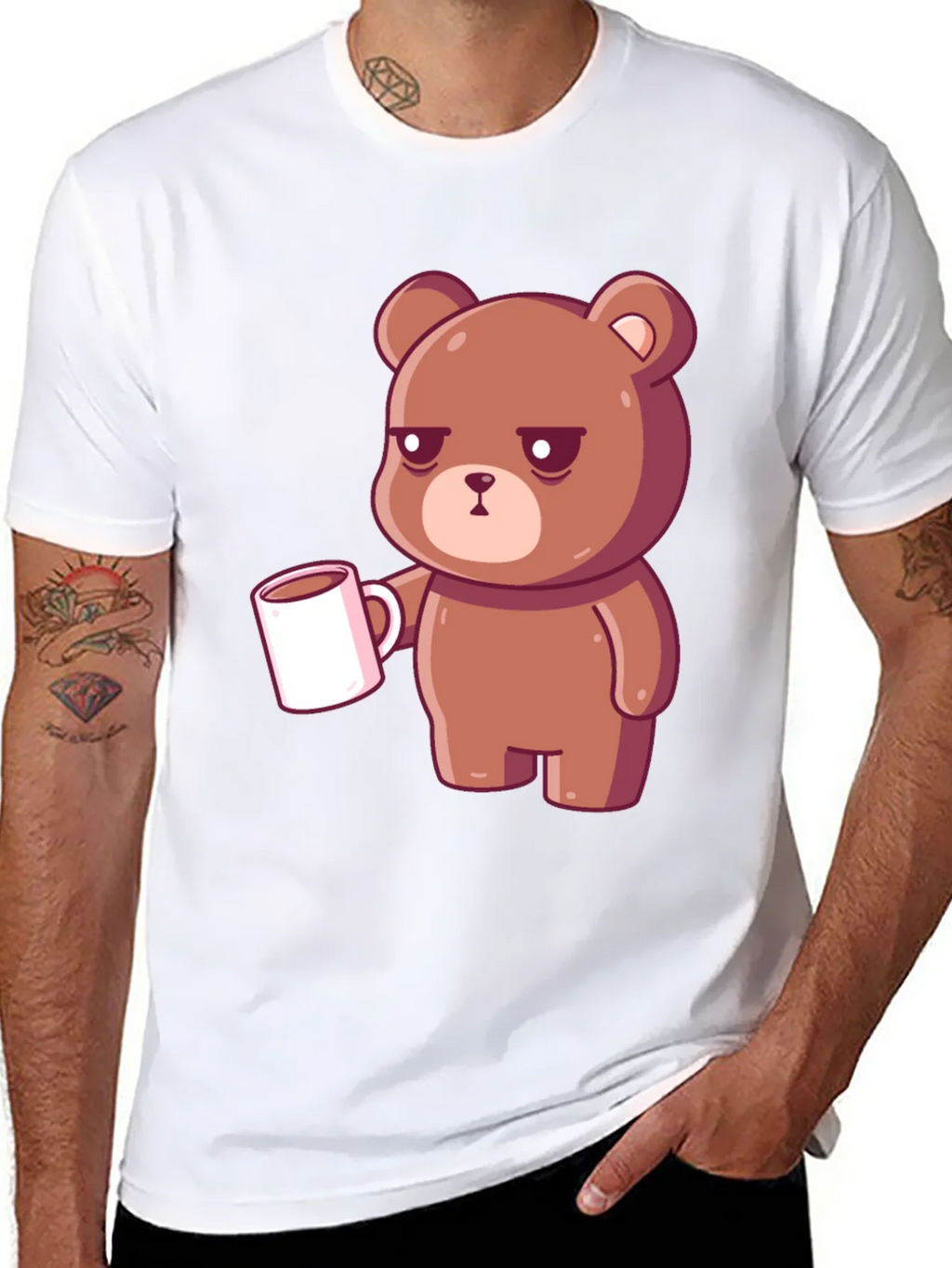Sleepy Bear Coffee T-Shirt - Black Casual Tee