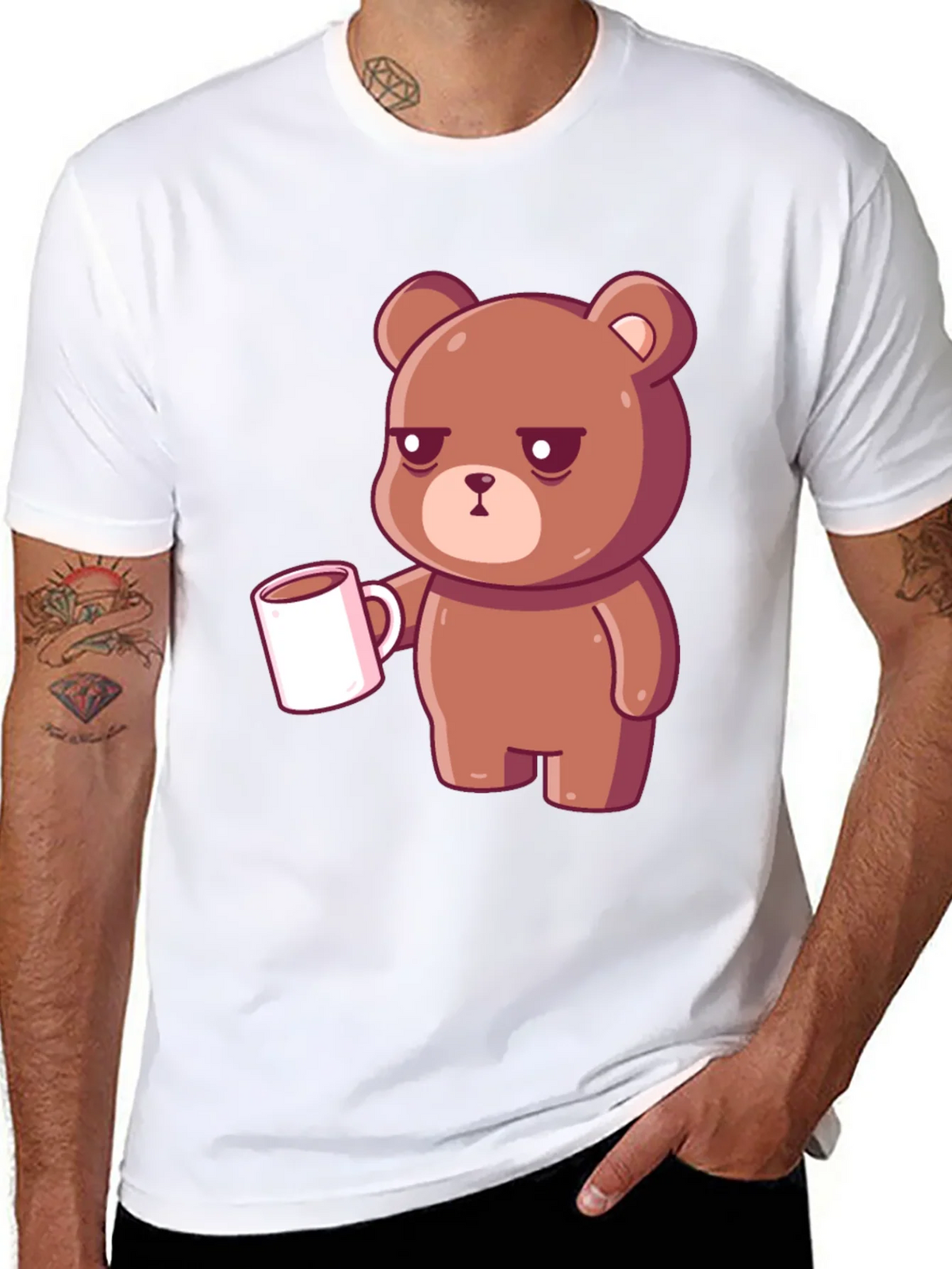 Sleepy Bear Coffee T-Shirt - Black Casual Tee