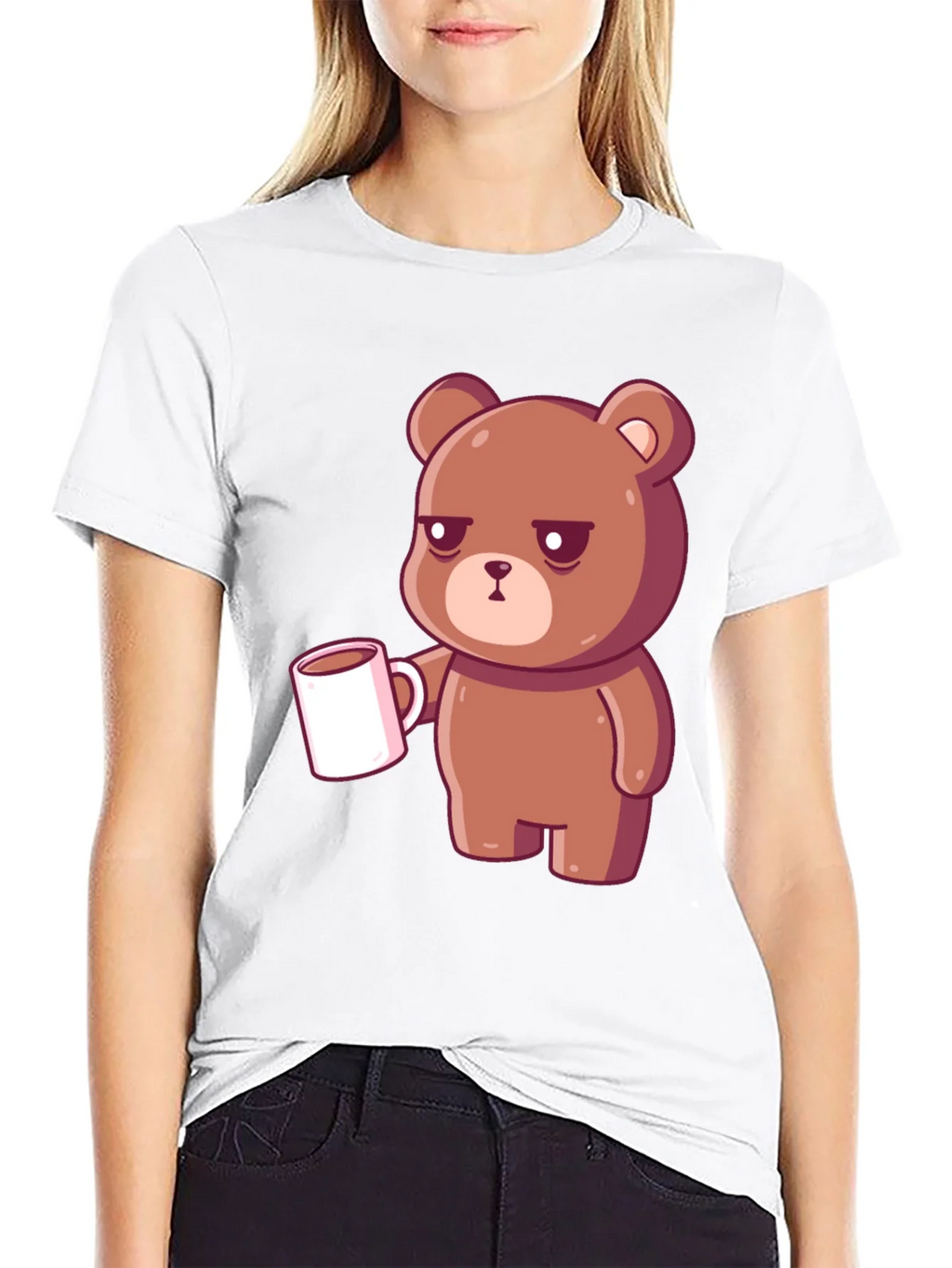 Sleepy Bear Coffee T-Shirt - Black Casual Tee