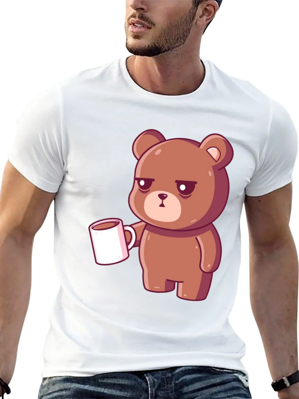 Sleepy Bear Coffee T-Shirt - Black Casual Tee