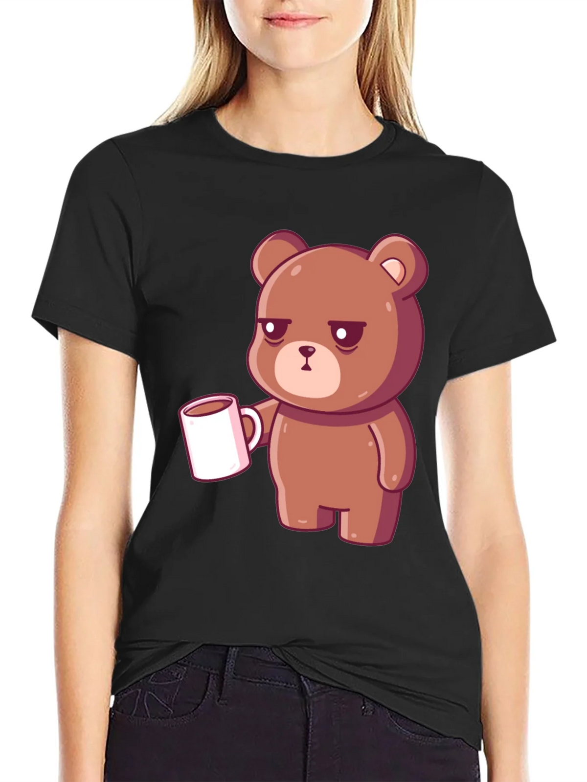 Sleepy Bear Coffee T-Shirt - Black Casual Tee