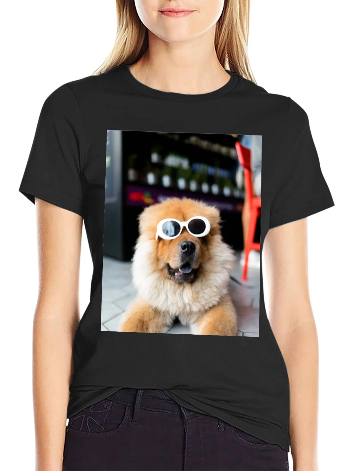 Dog with Sunglasses Graphic Tee - Black Cotton Casual product image 5