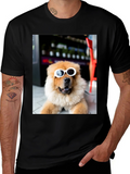 Dog with Sunglasses Graphic Tee - Black Cotton Casual product image 1
