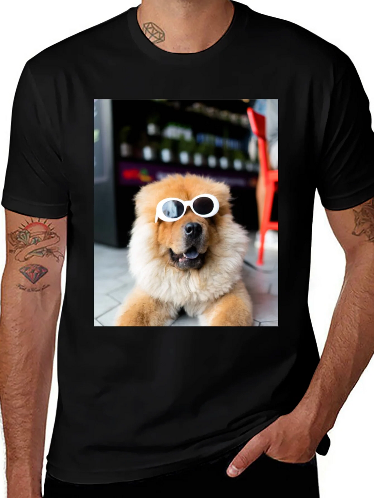 Dog with Sunglasses Graphic Tee - Black Cotton Casual product image 1