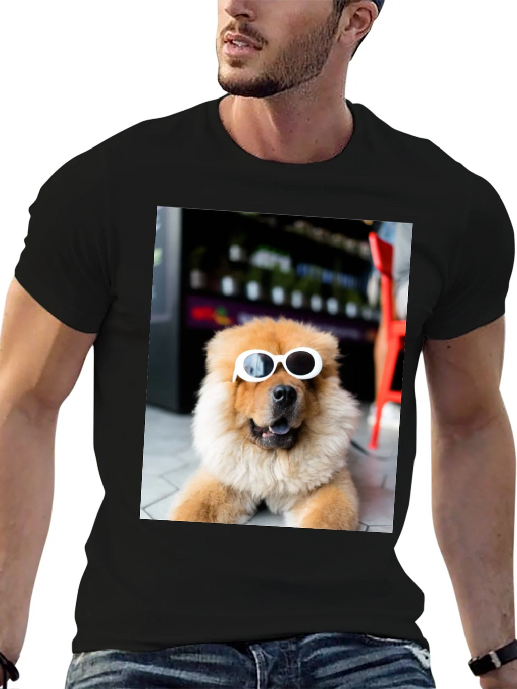 Dog with Sunglasses Graphic Tee - Black Cotton Casual product image 9