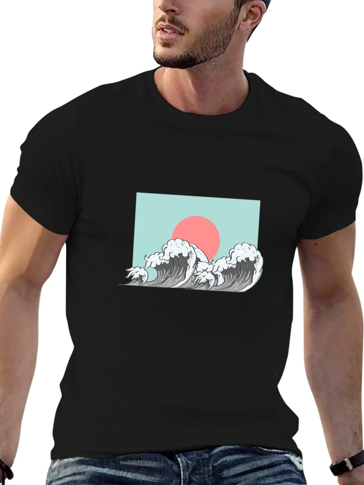 Wave Design Graphic Tee - Black product image 9