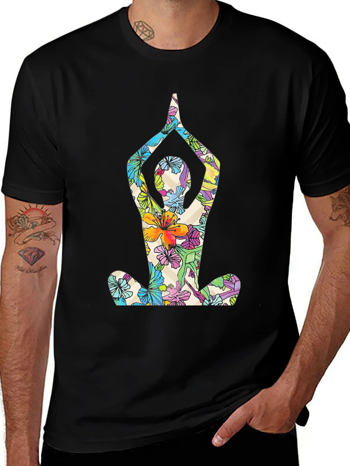 Floral Yoga T-Shirt - Mens Black Tee product image 1