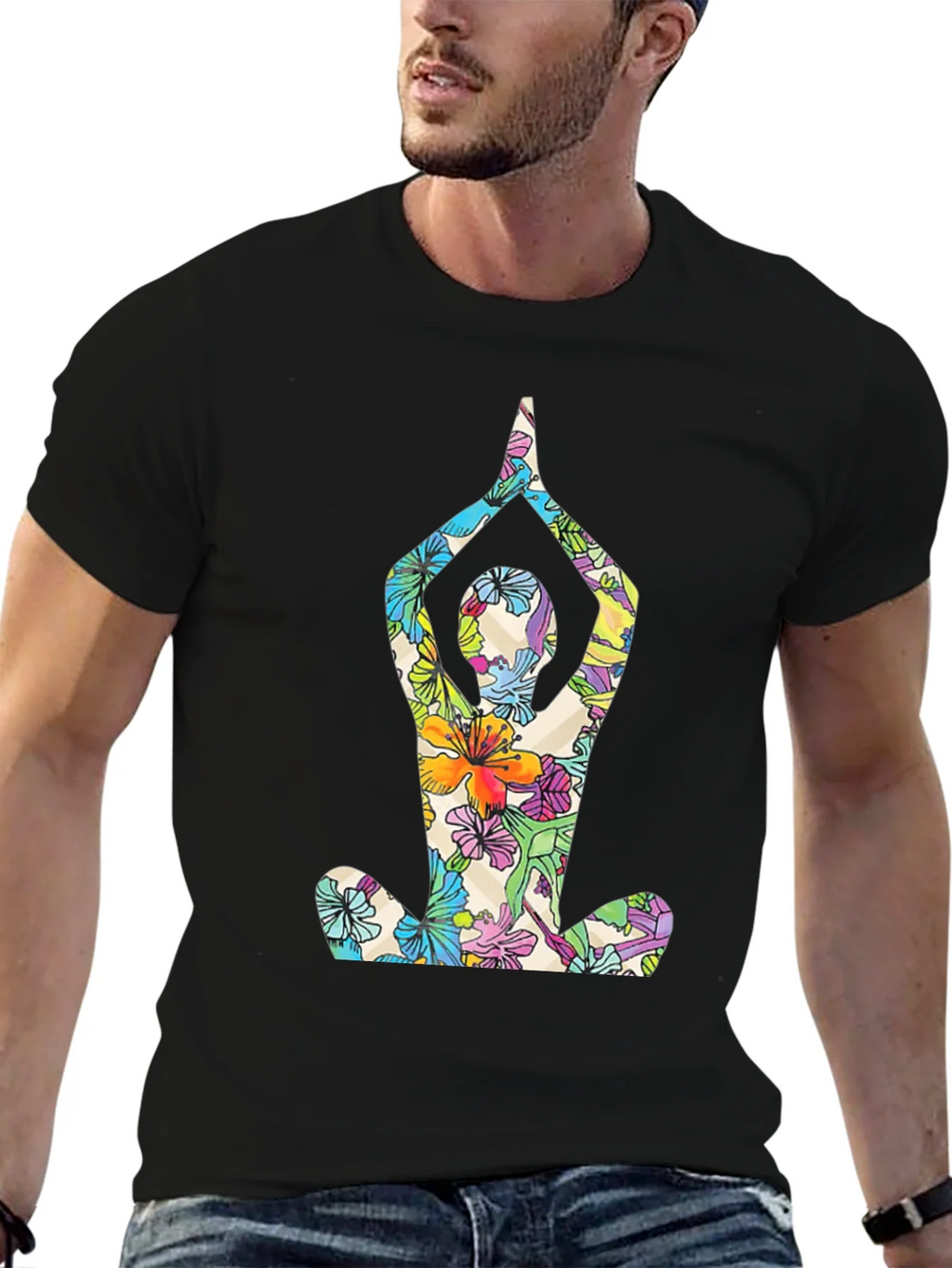 Floral Yoga T-Shirt - Mens Black Tee product image 9