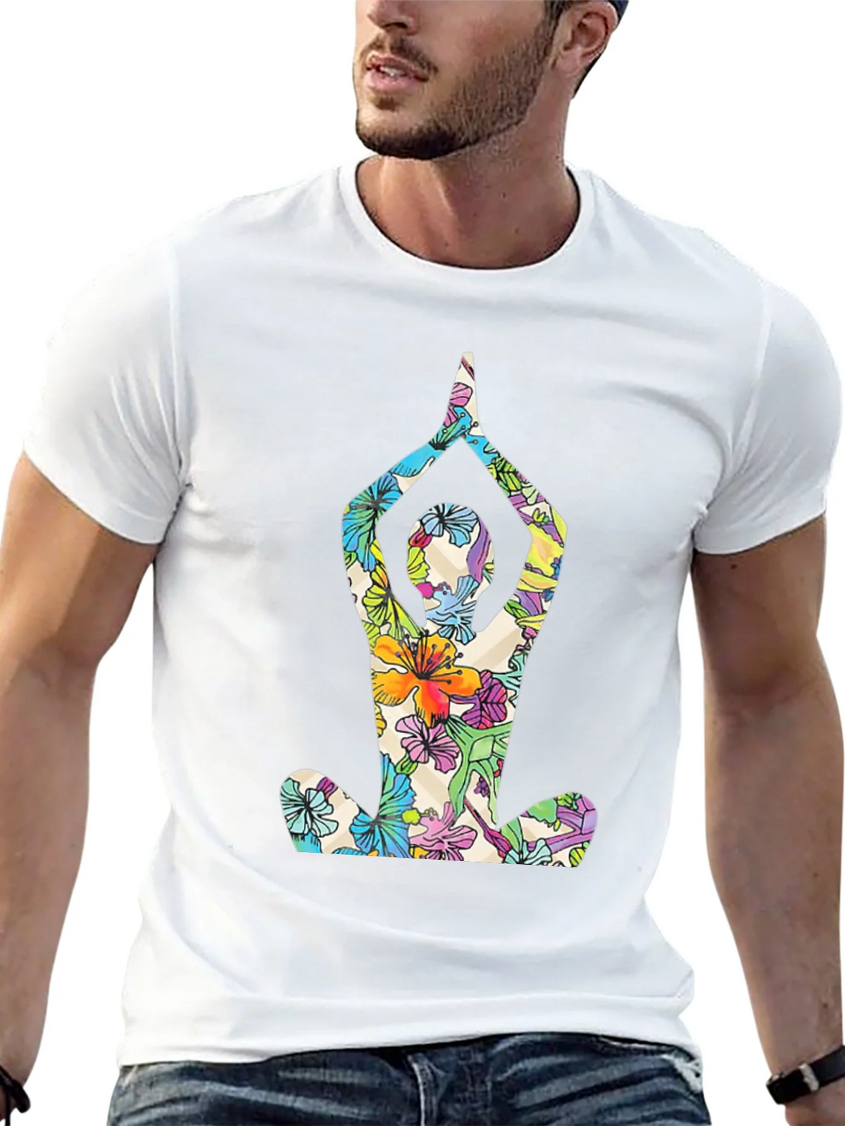 Floral Yoga T-Shirt - Mens Black Tee product image 4