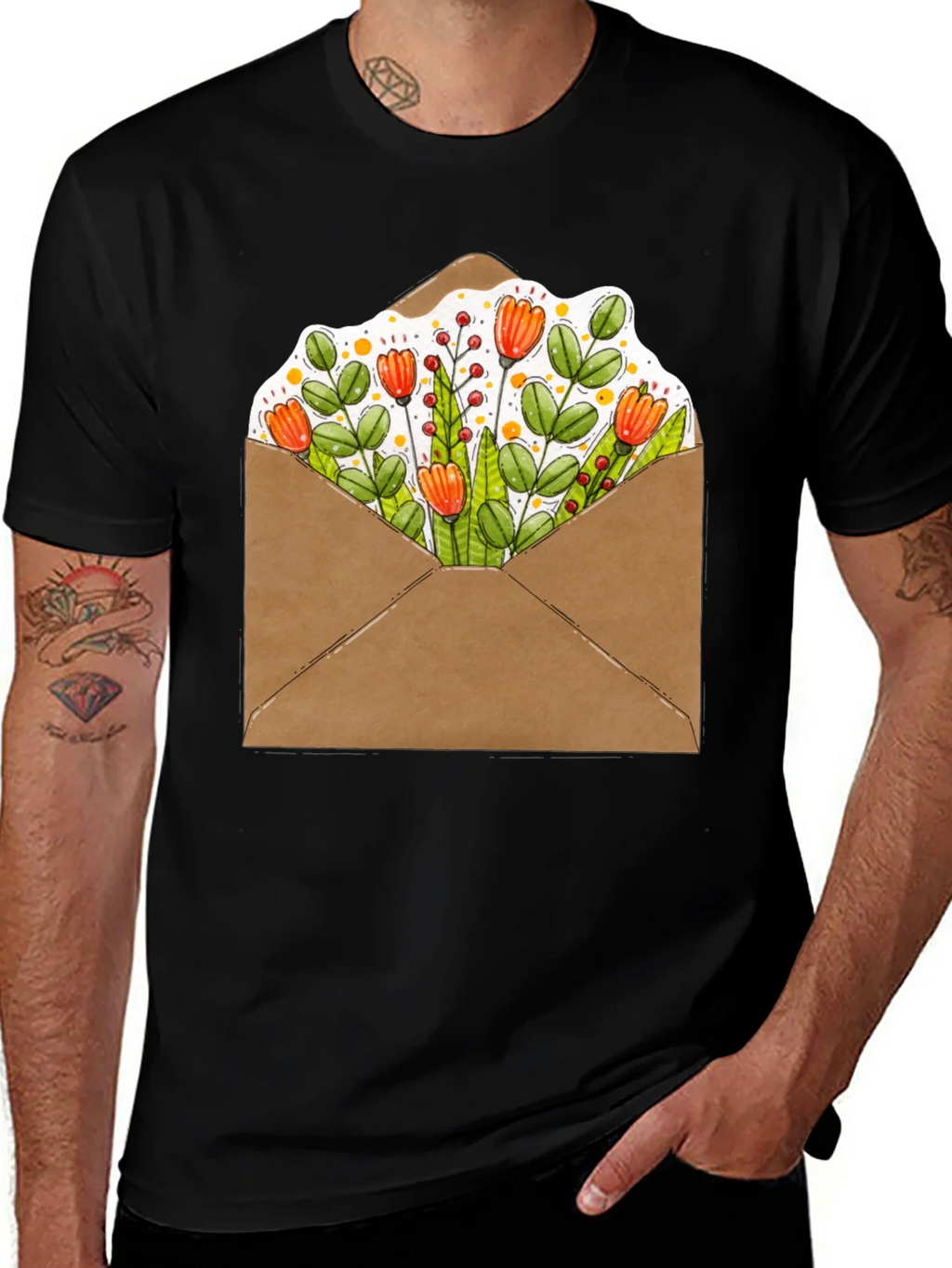 Floral Envelope Graphic Tee - Trendy Unisex T-Shirt product image 1