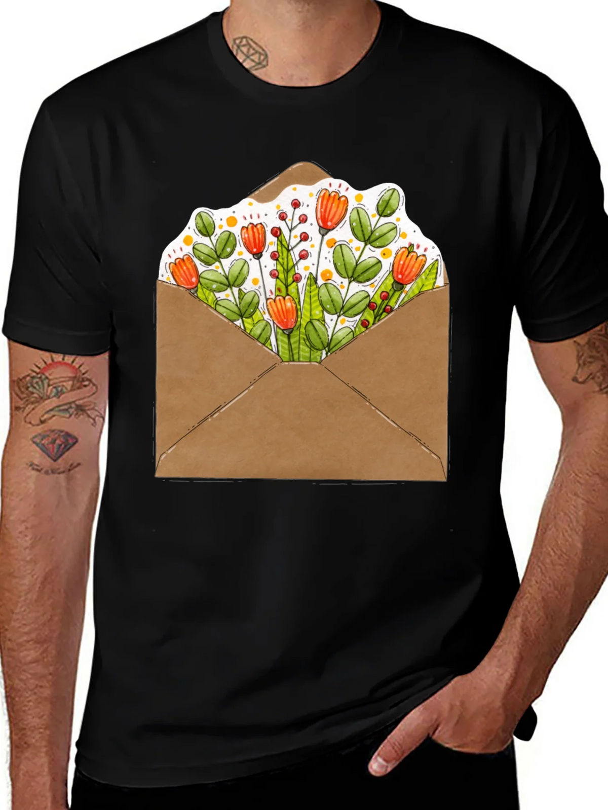 Floral Envelope Graphic Tee - Trendy Unisex T-Shirt product image 1
