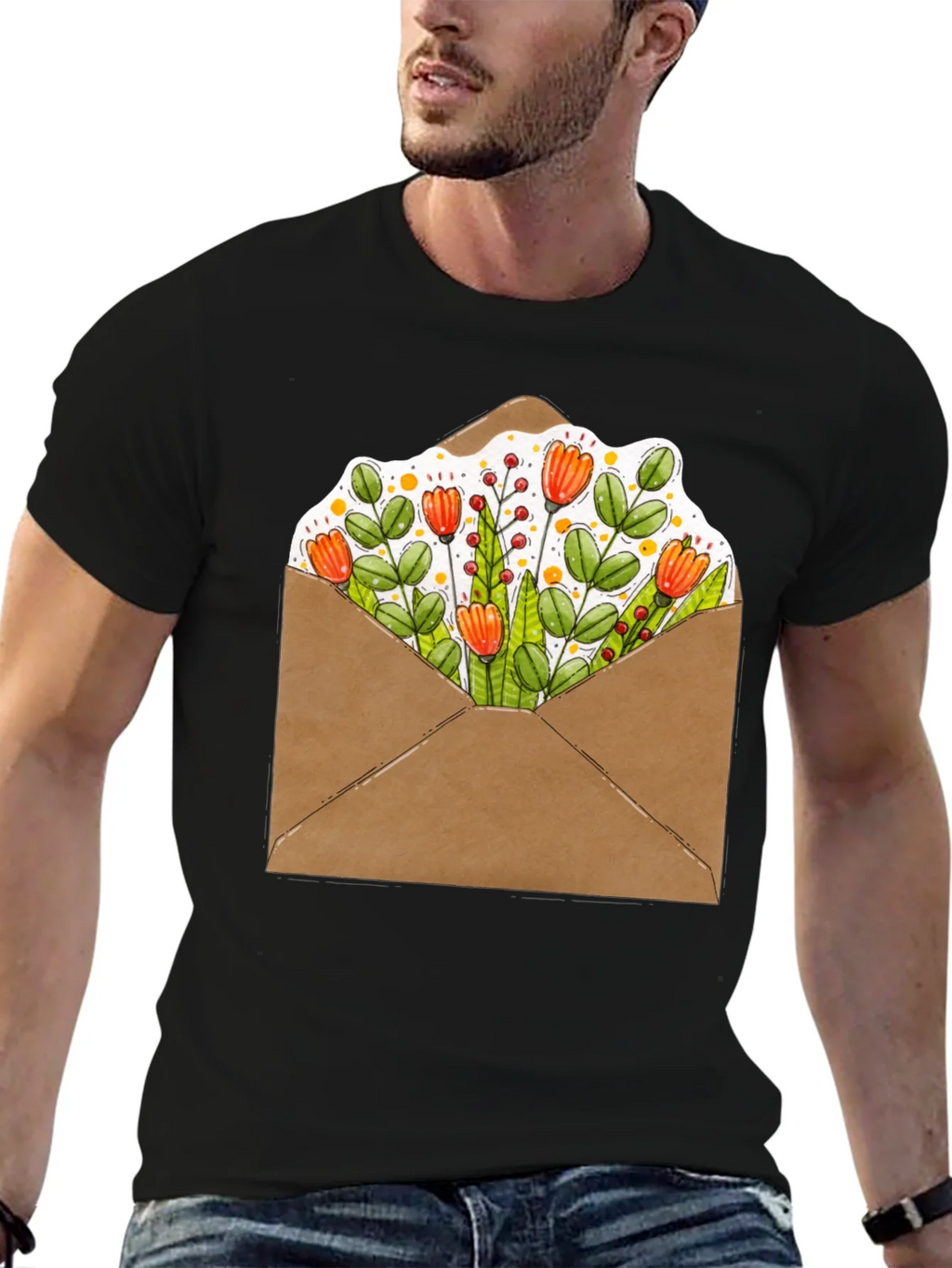 Floral Envelope Graphic Tee - Trendy Unisex T-Shirt product image 6