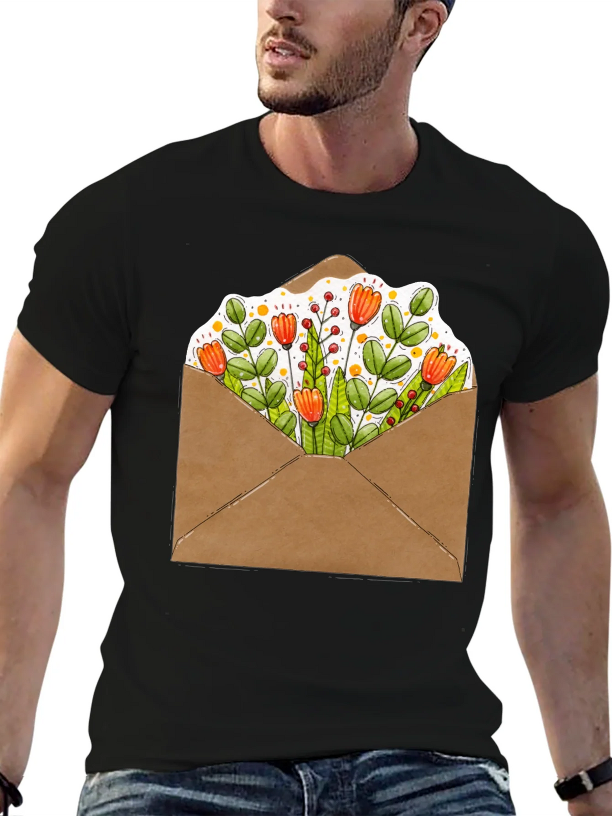 Floral Envelope Graphic Tee - Trendy Unisex T-Shirt product image 6