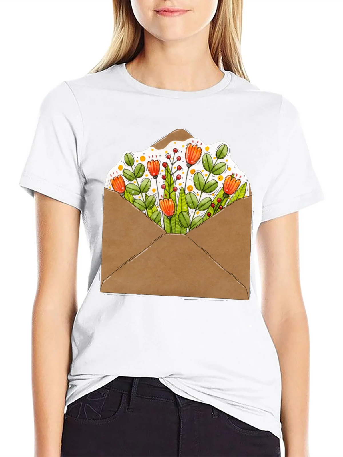 Floral Envelope Graphic Tee - Trendy Unisex T-Shirt product image 8